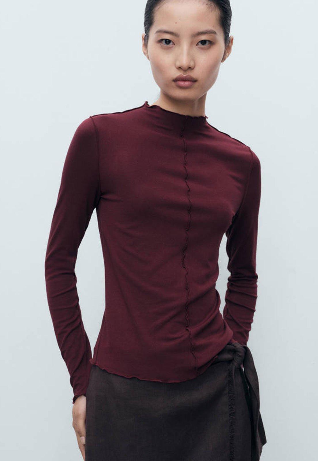 Blusa Feminina Mango Manga Longa Curlisa Vinho