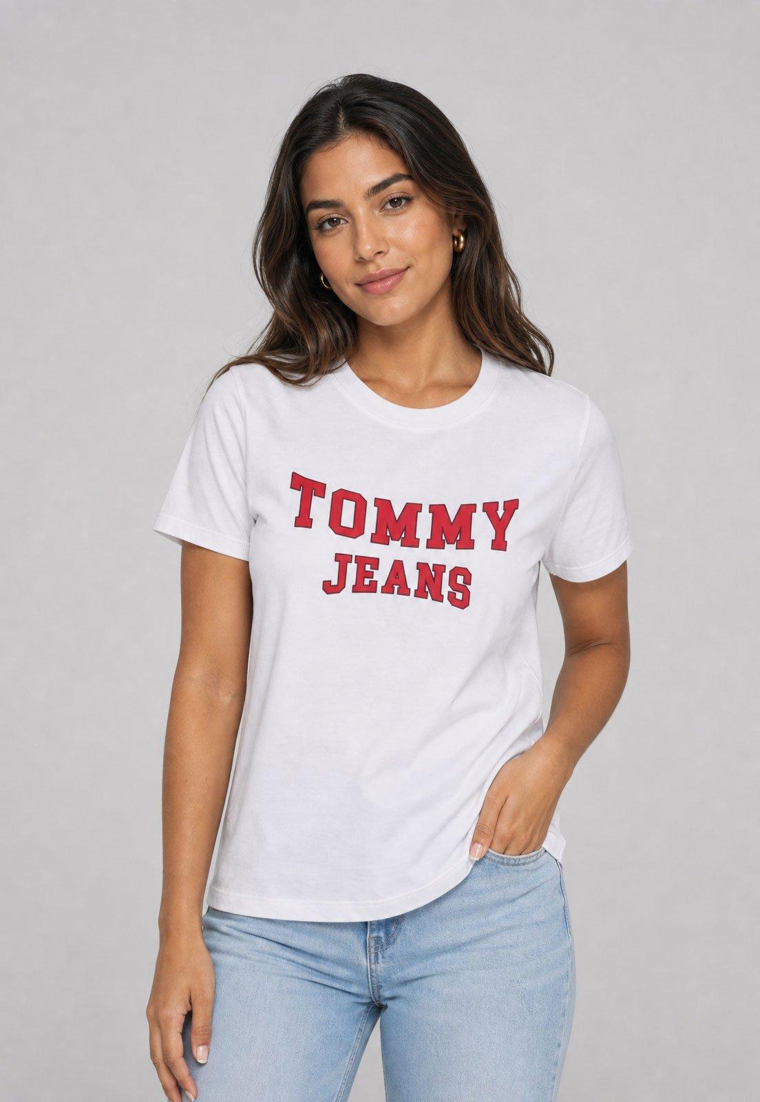Camiseta Feminina Tommy Jeans Logo Branca