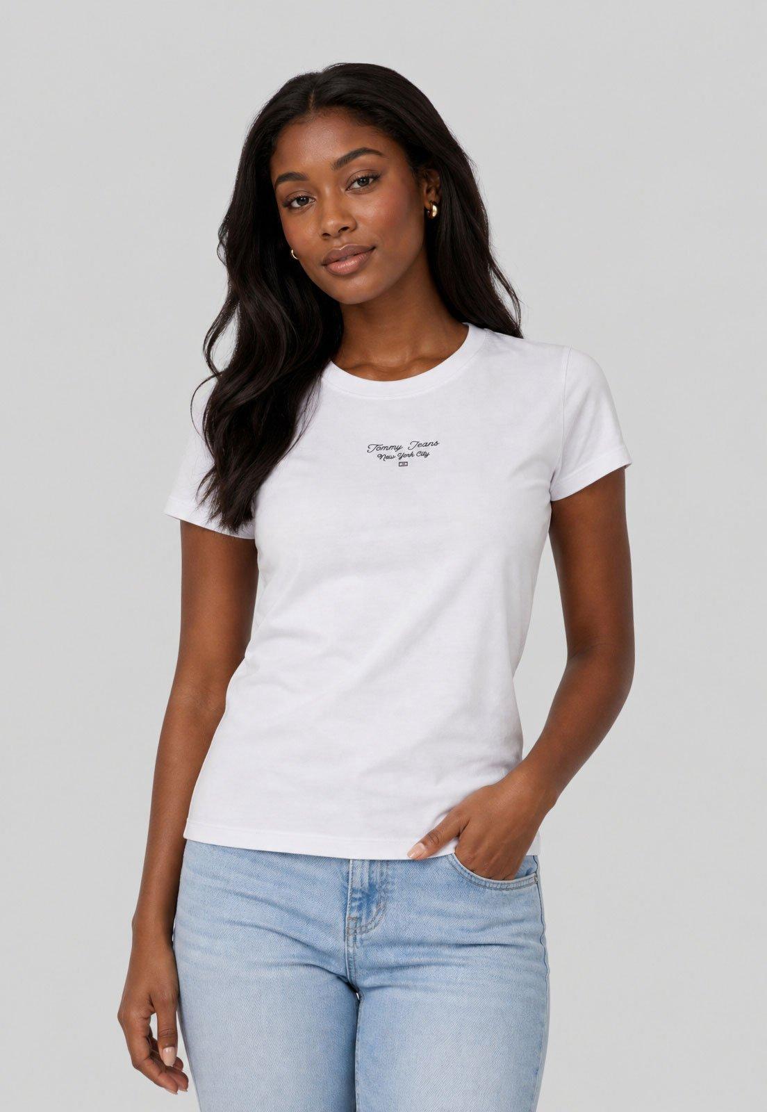 Camiseta Feminina Tommy Jeans Estampa Lettering Branca