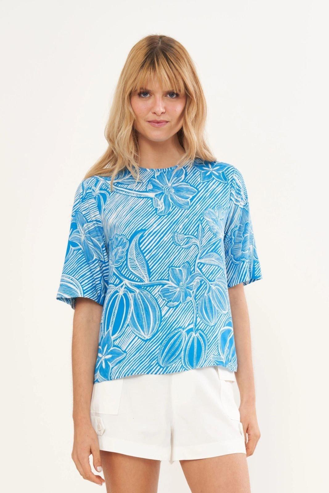 Blusa Estampada Colcci Carambola Trop. Azul