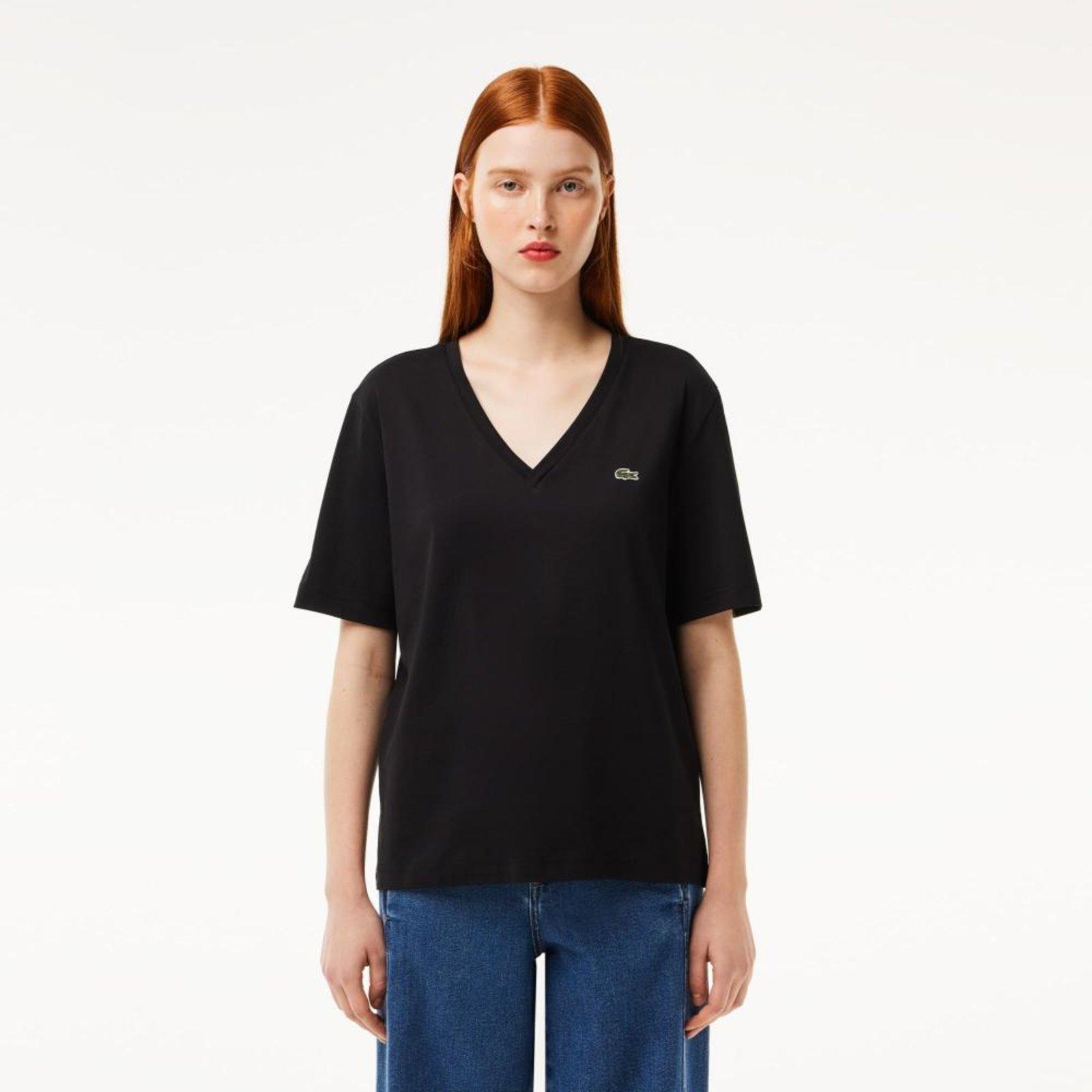 Camiseta de Algodão macio com ajuste relaxado e decote em V Preto
