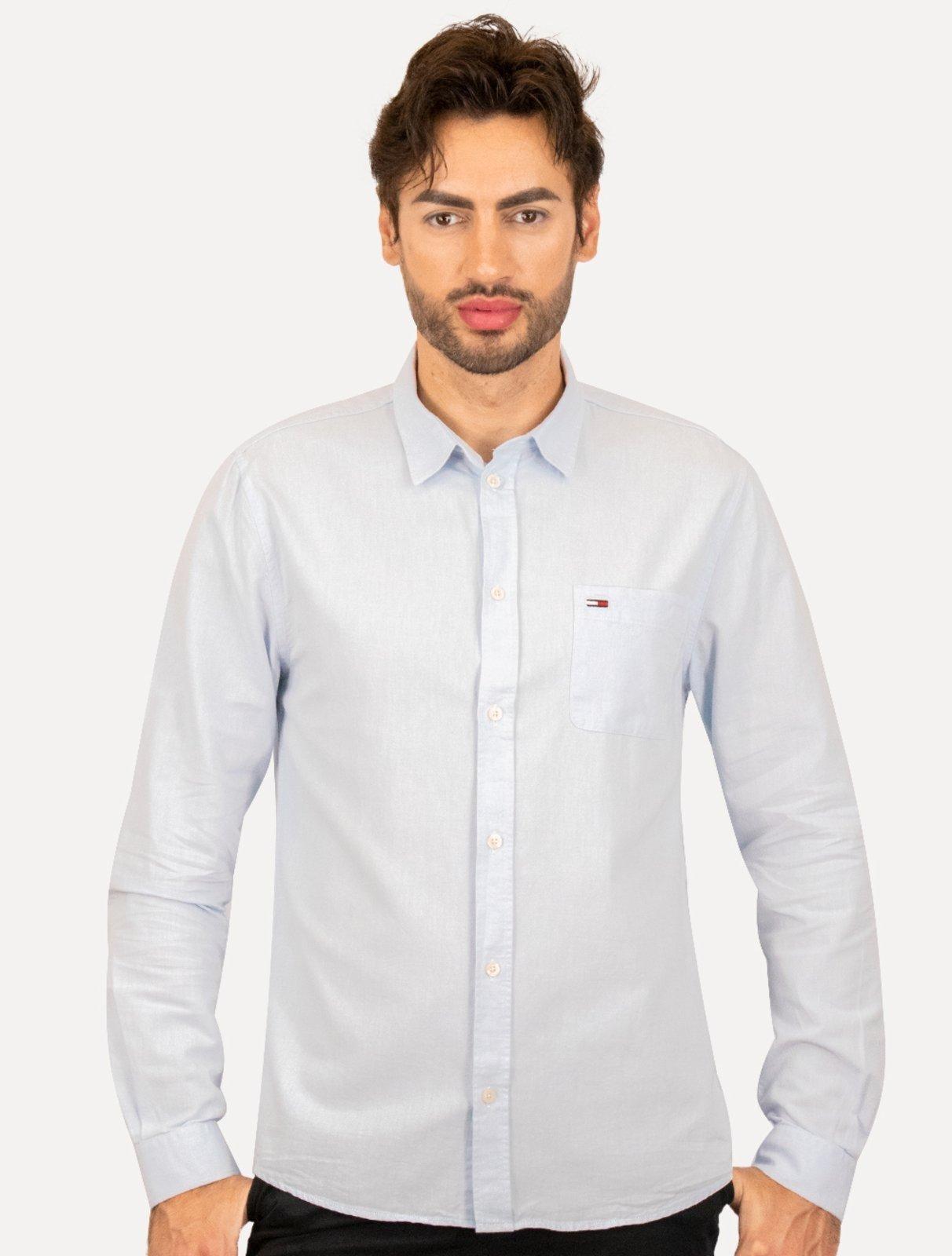 Camisa Tommy Jeans Masculina Regular Classic Oxford Pocket Azul Claro