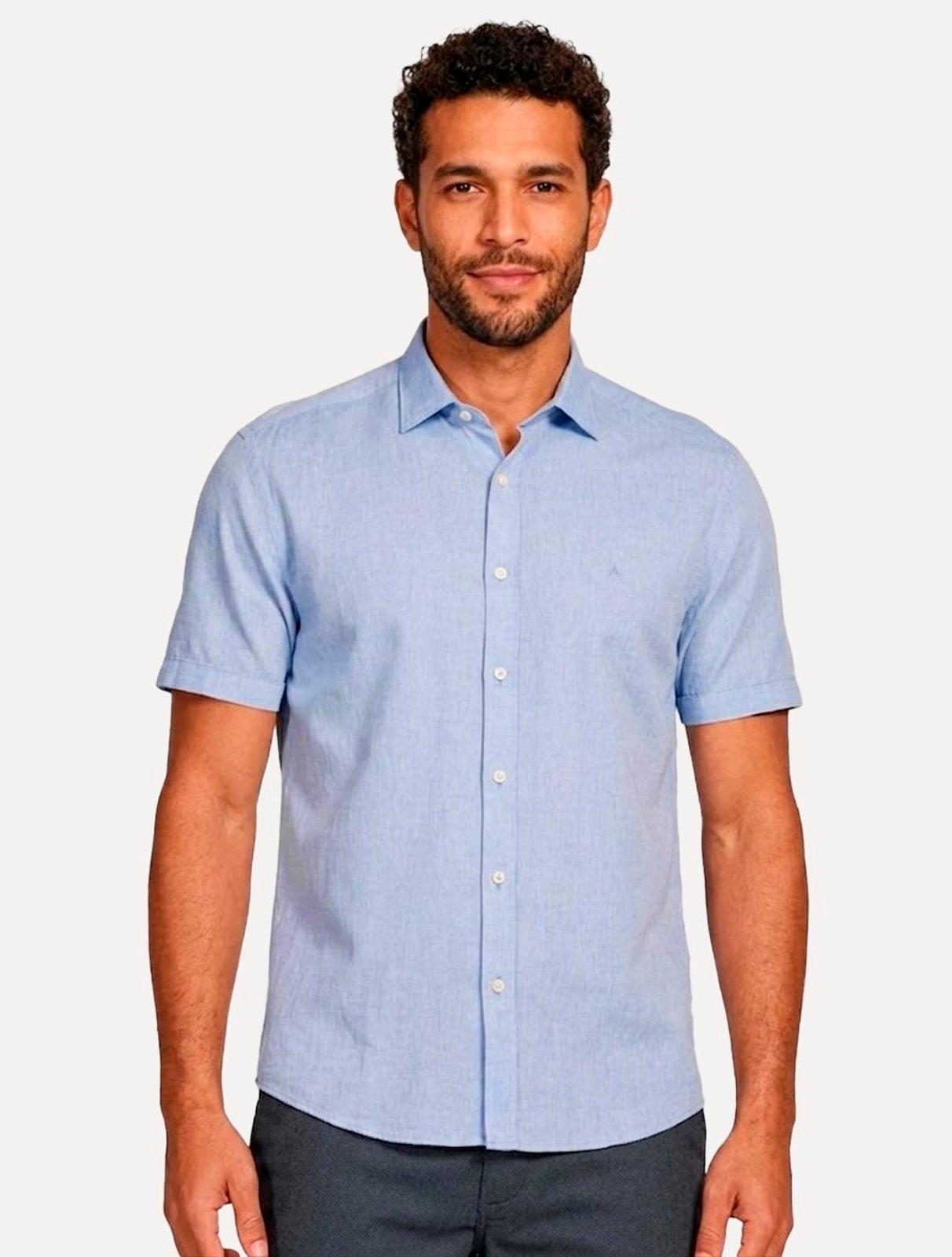 Camisa Aramis Masculina Manga Curta Slim Algodão Willis Azul Claro
