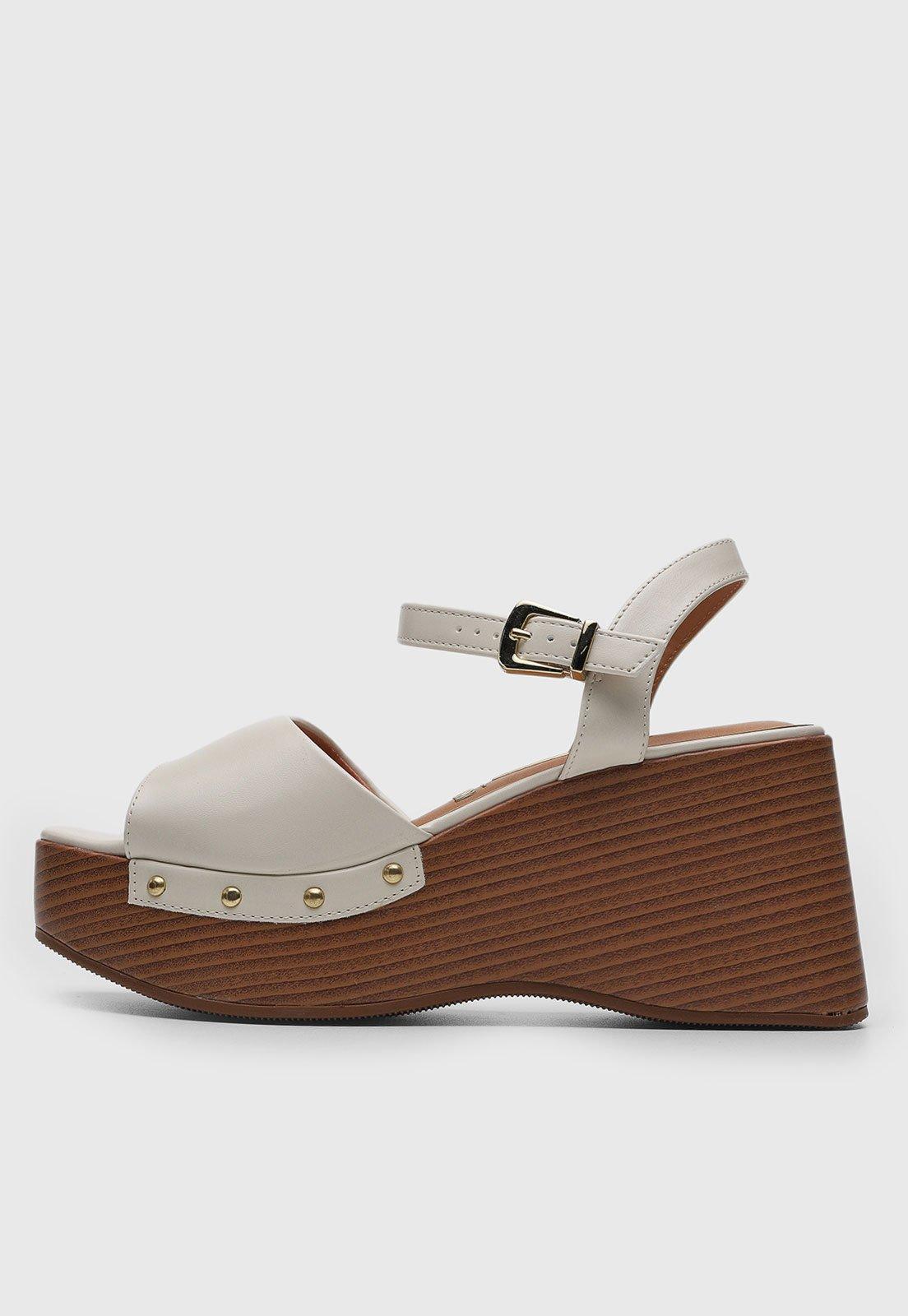 Sandália Feminina Vizzano Salto Alto Fivela Off White