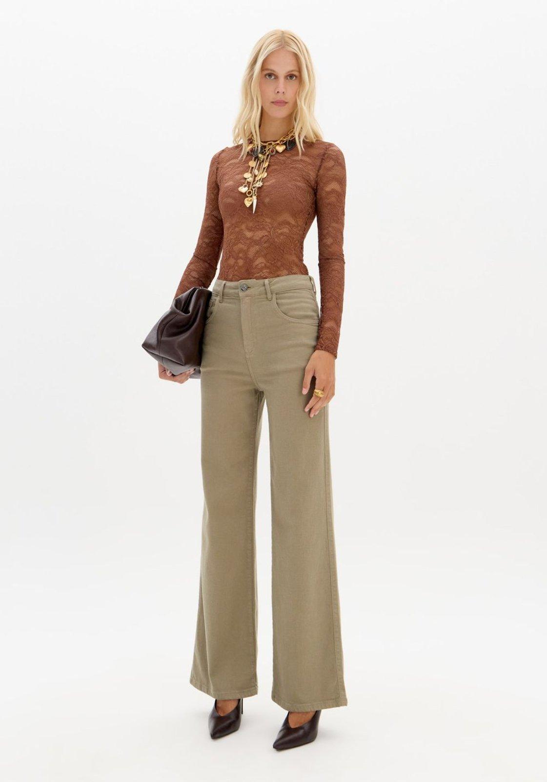 Calça Sarja Wide Leg Com Cintura Alta Lança Perfume