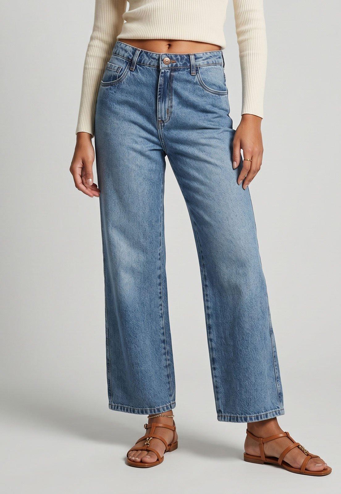 Calça Jeans Feminina Lança Perfume Reta Azul Claro