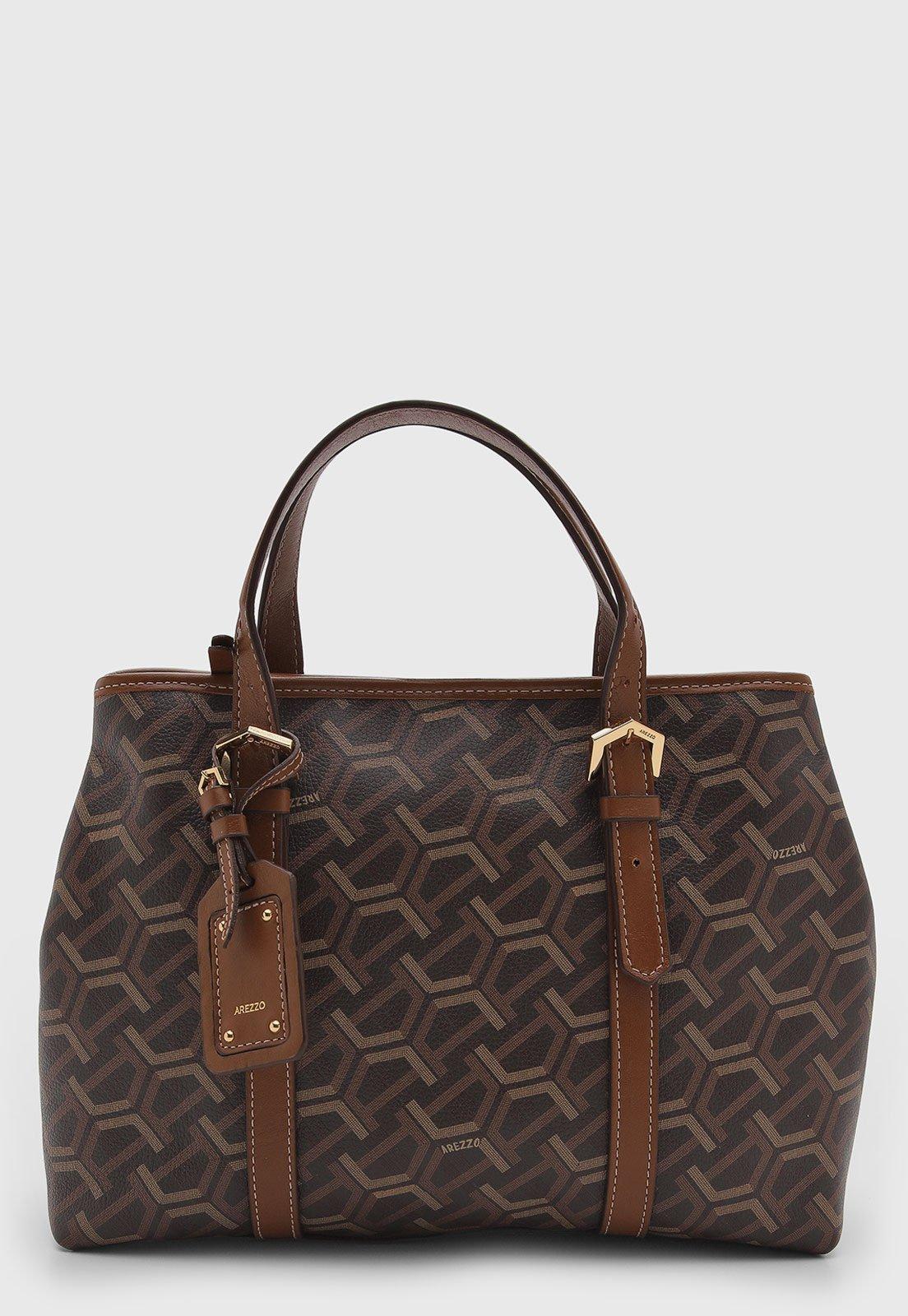 Bolsa Feminina Arezzo Estruturada Couro Monograma Marrom
