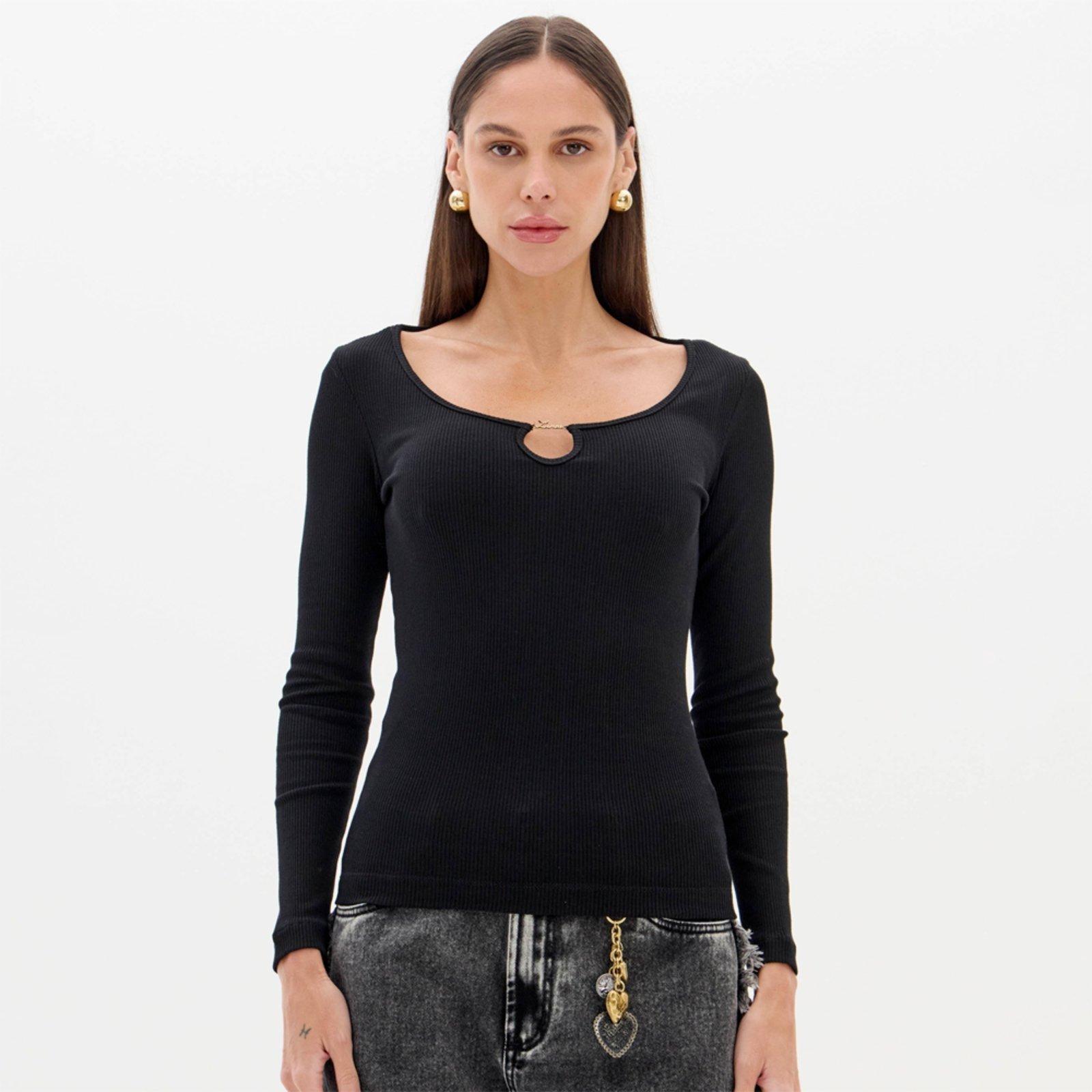 Blusa Lança Perfume Canelada Manga Longa Ou26 Preto Feminino