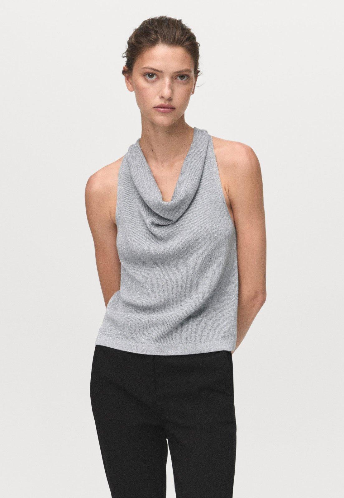 Regata Feminina Mango Lilius Decote Drapeado Cinza