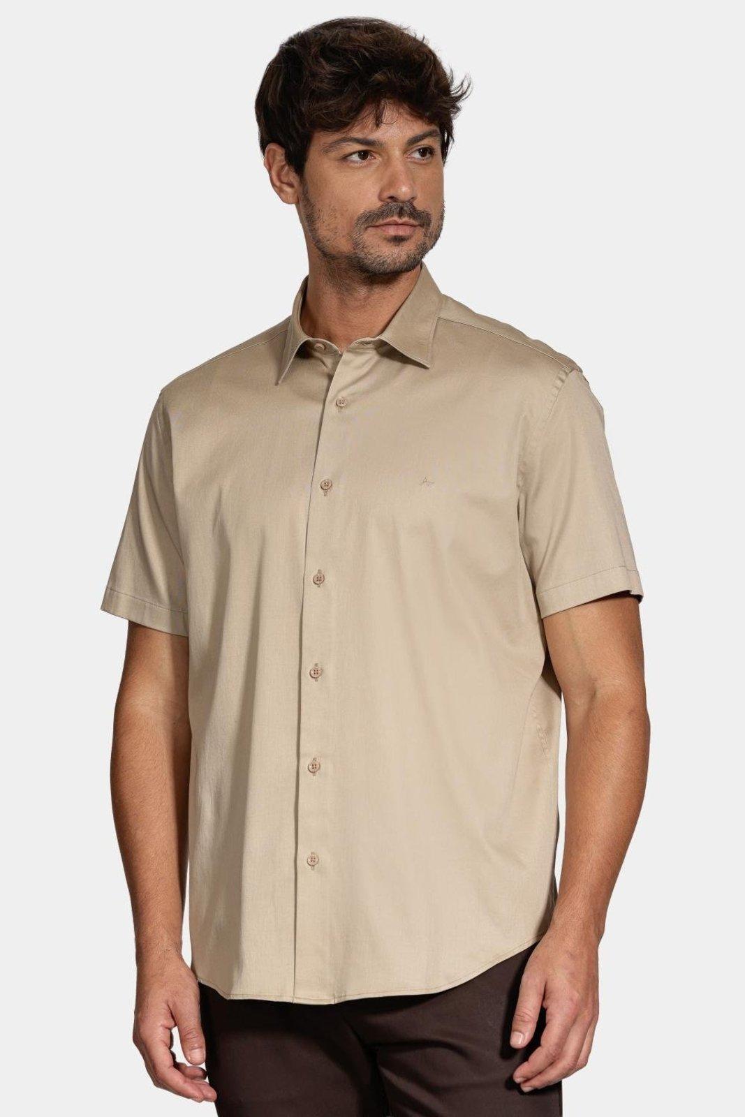 Camisa Aramis Manga Curta Slim Cetim Hudson Caqui