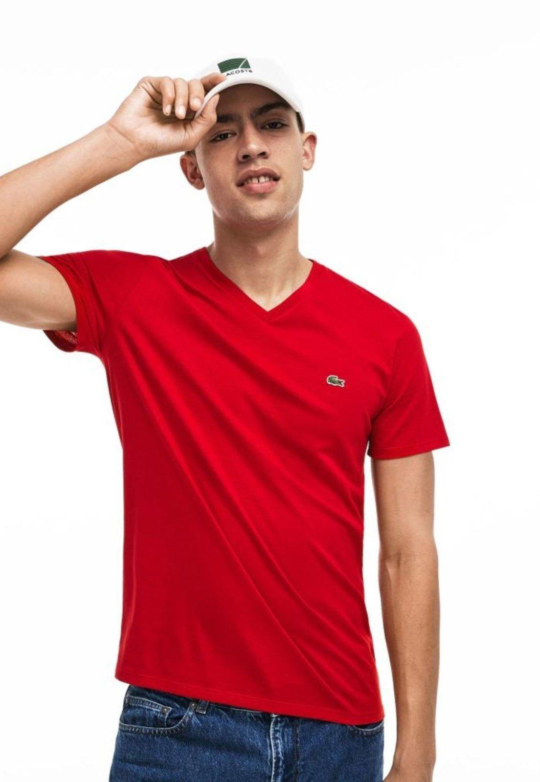 Camiseta Masculina em Jérsei de Algodão Pima com Gola V