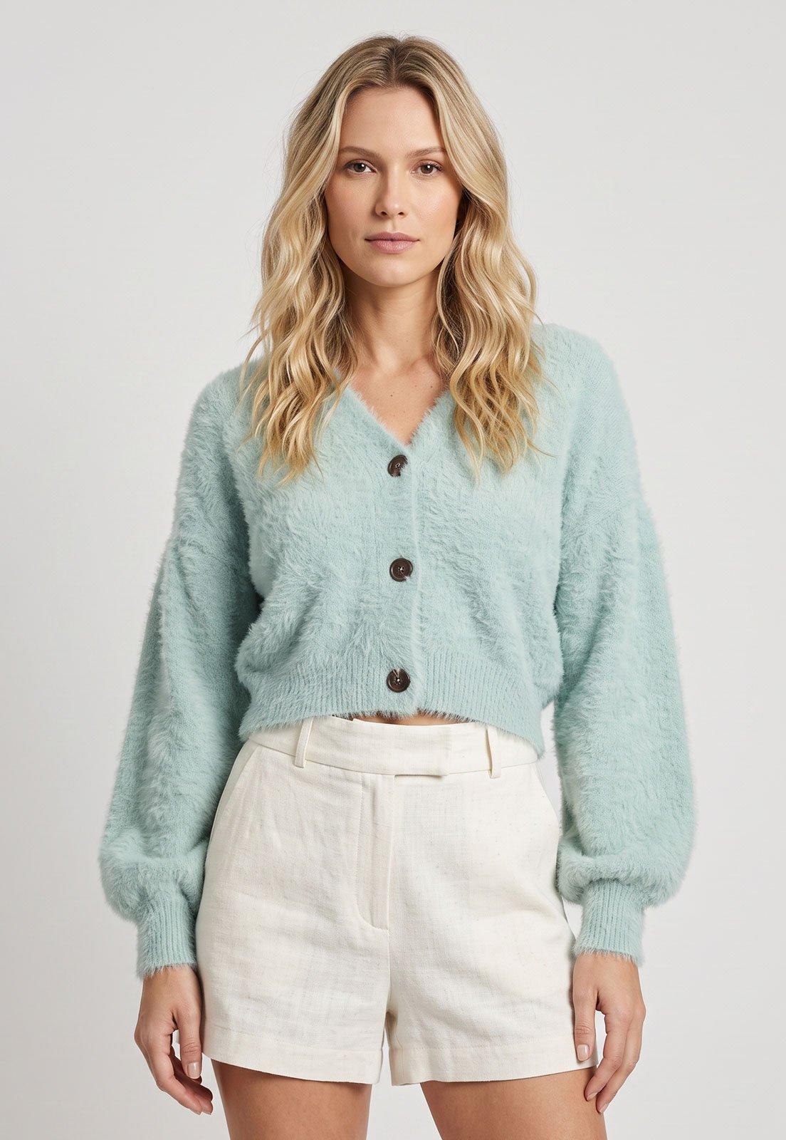 Cardigan Feminino FARM Cropped Azul Claro