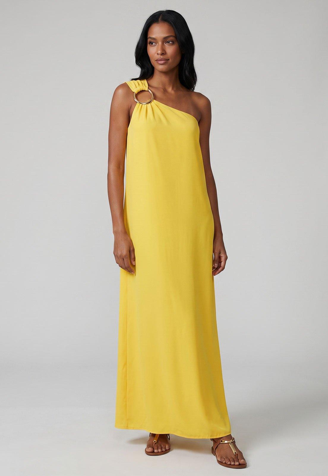 Vestido Feminino Lança Perfume Detalhe Argola Amarelo
