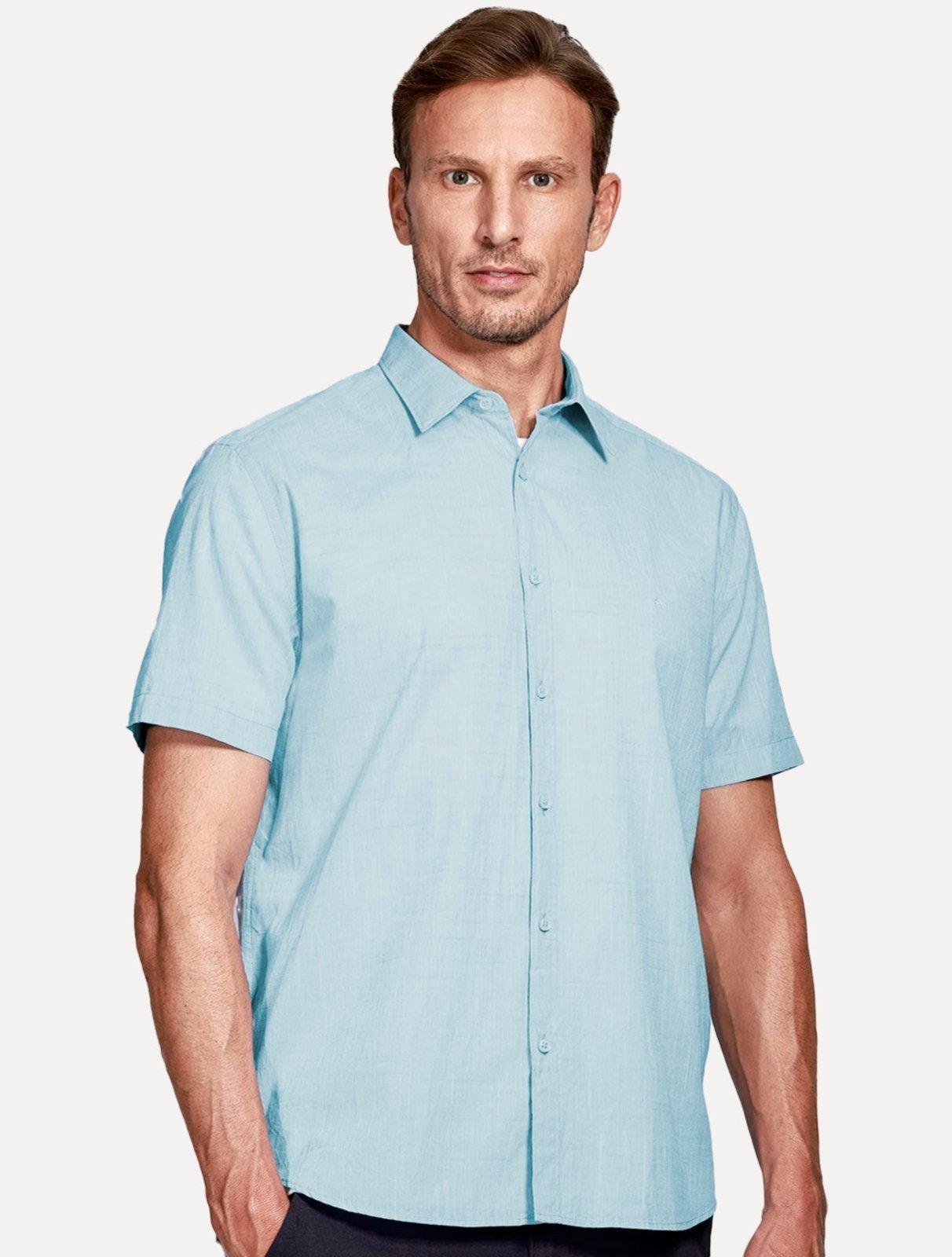 Camisa Aramis Masculina Slim Manga Curta Flame Bosco Azul Claro