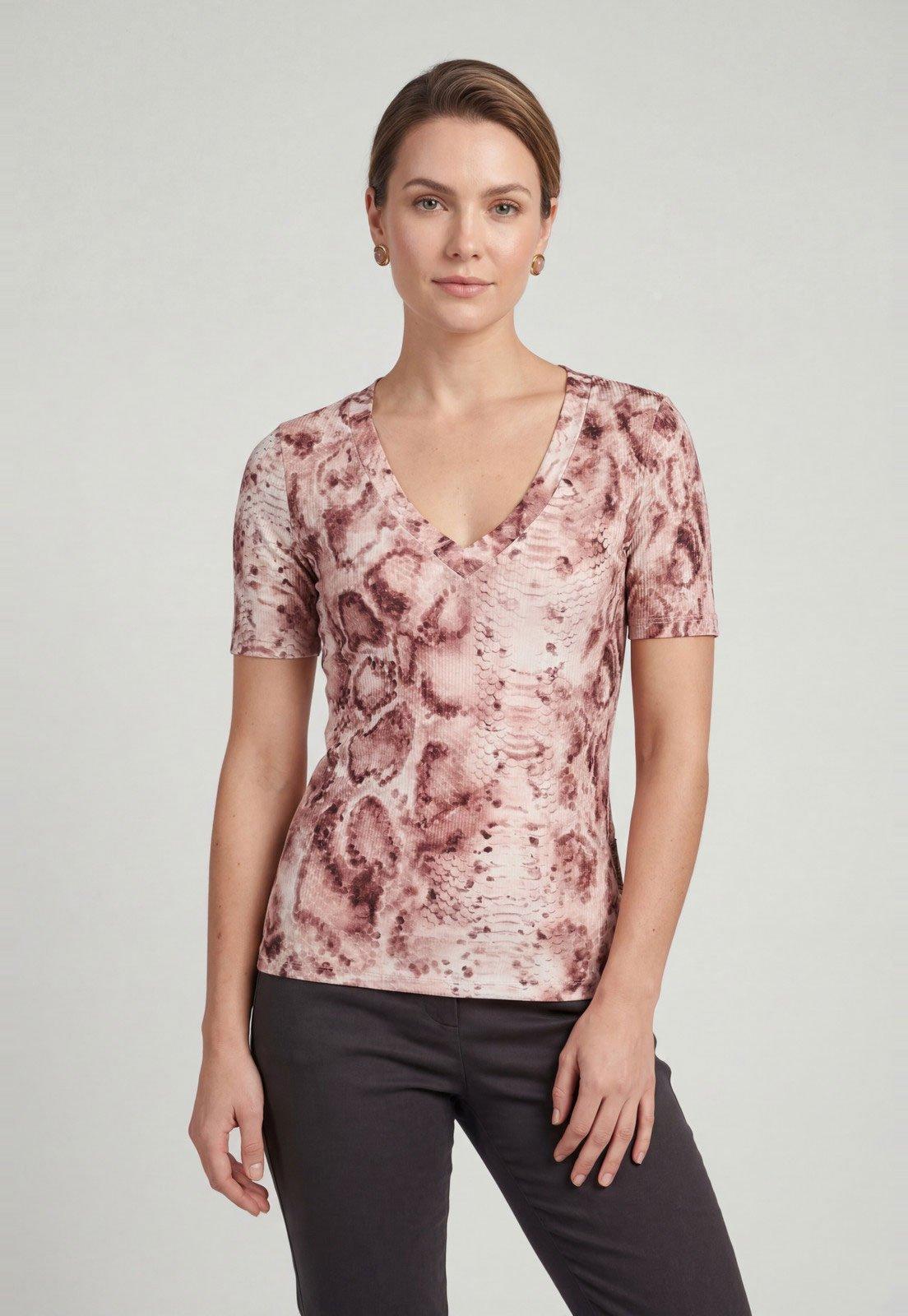 Blusa Feminina Lança Perfume Decote V Estampa Texturizada Rosa