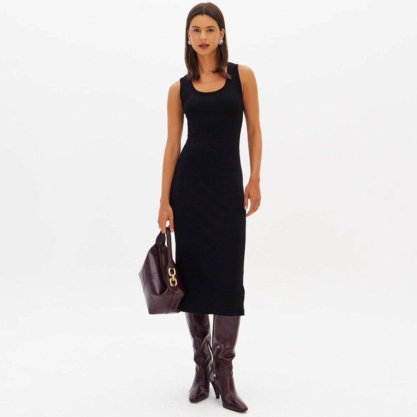 Vestido Midi Lança Perfume Canelado In26 Preto Feminino