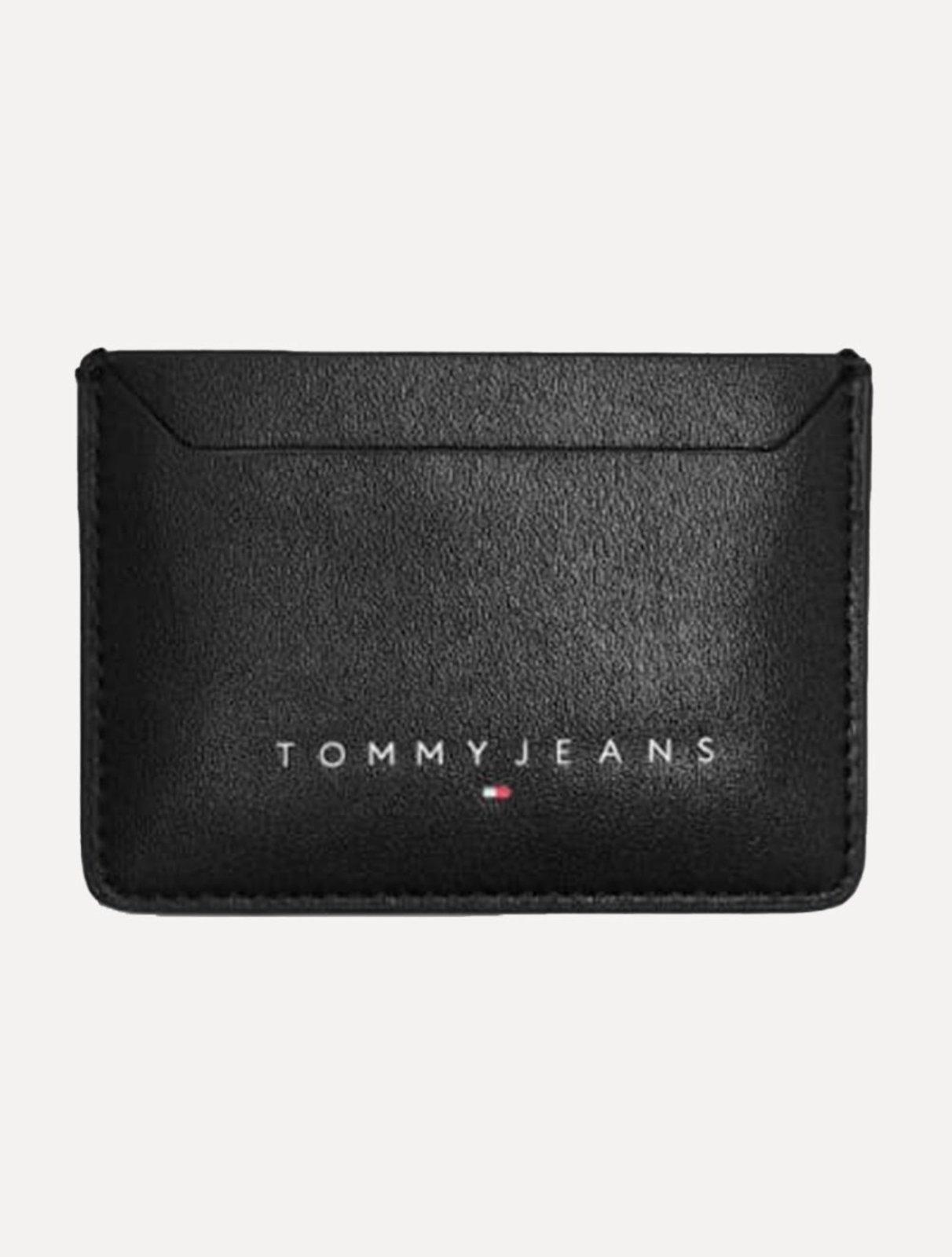 Carteira Tommy Jeans Porta Cartão Couro Core Logo Preta