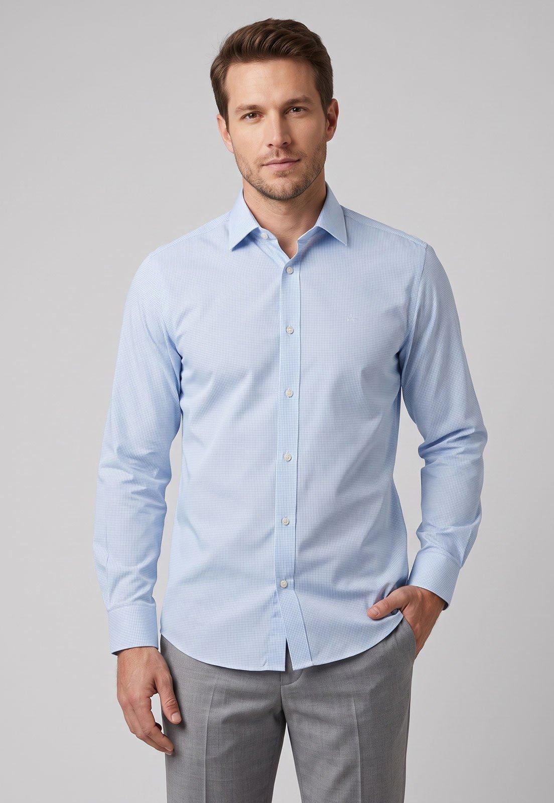 Camisa Masculina Aramis Manga Longa Xadrez Azul Claro