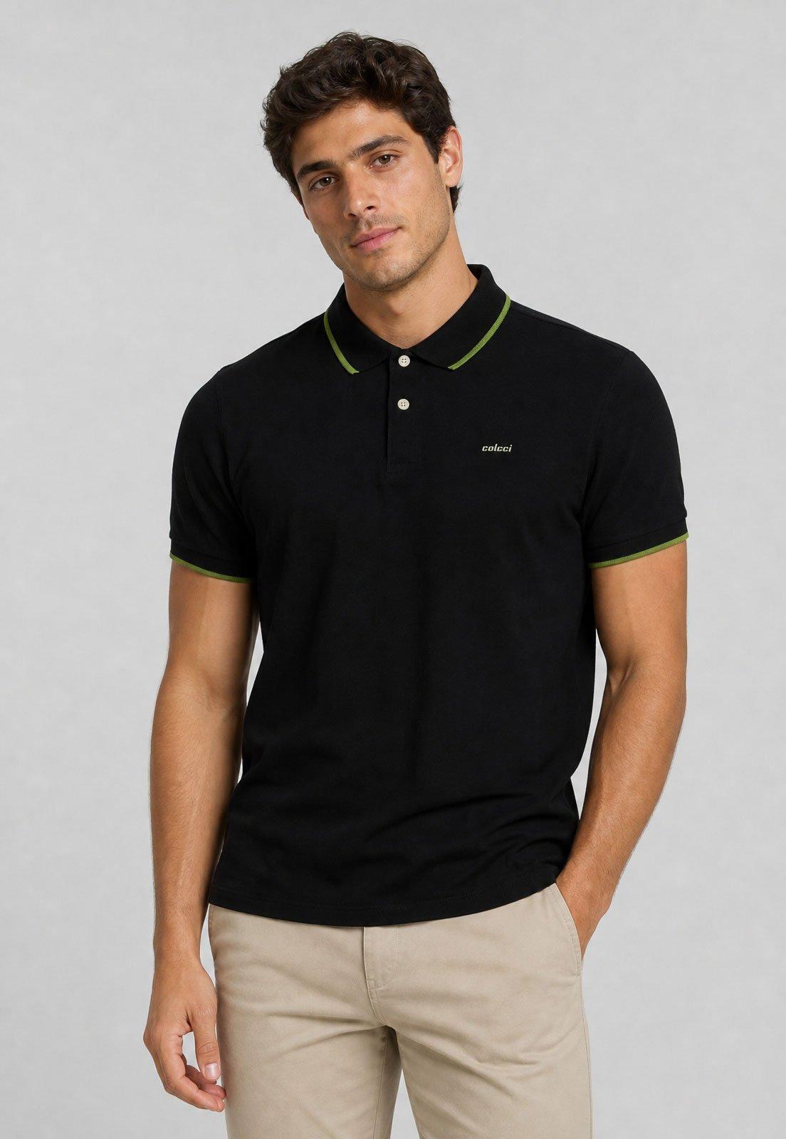 Polo Masculina Colcci Detalhe Gola Preta
