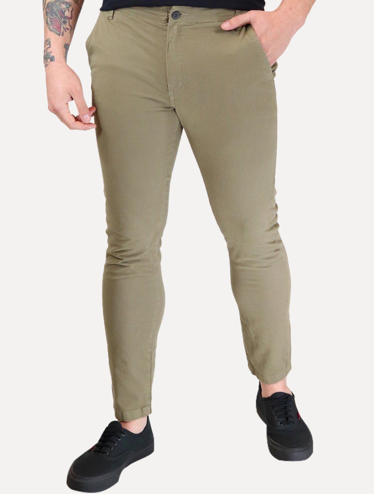Calça Aramis Masculina Chino Sarja Classica Button Verde Militar