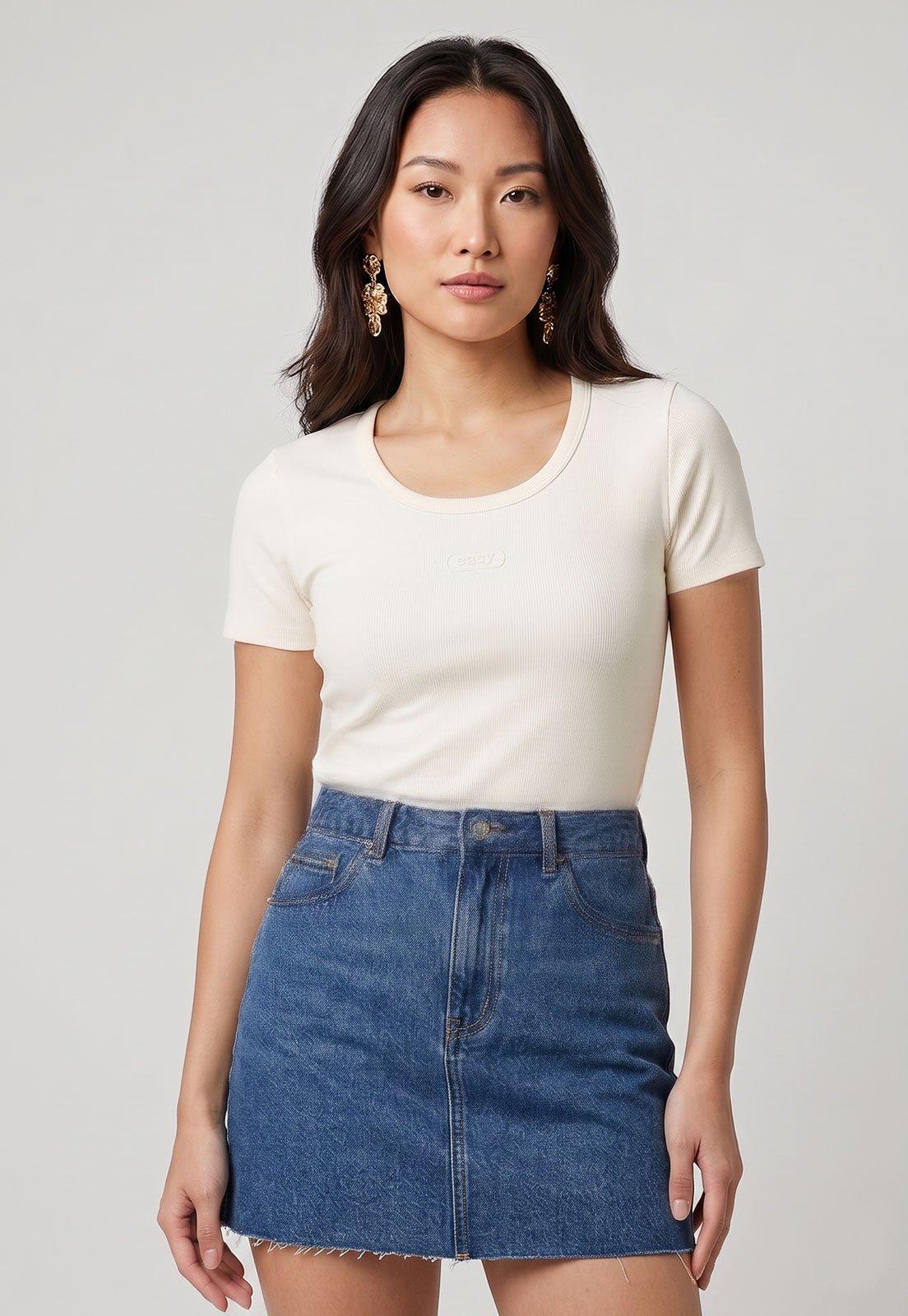 Blusa Feminina Lança Perfume Manga Curta Off-white