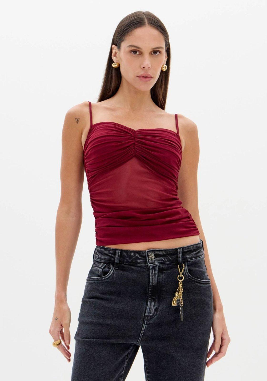 Blusa Franzida De Alças Em Tule Lança Perfume