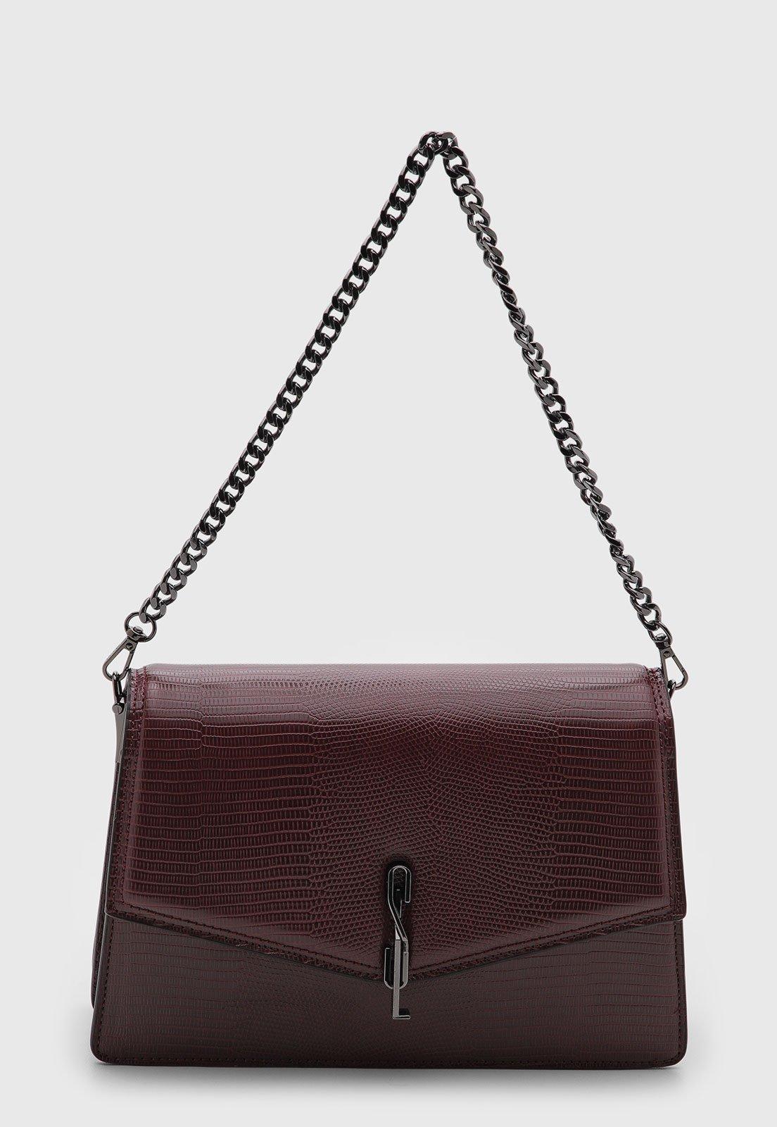 Bolsa Feminina Santa Lolla Lezard Alça Corrente Bordô