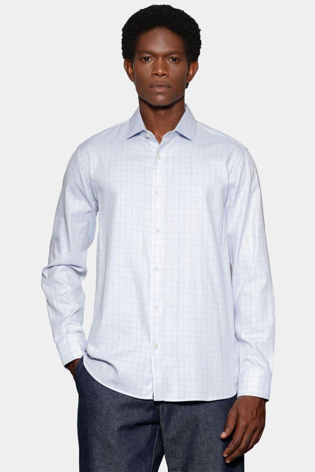 Camisa Aramis Manga Longa Xadrez Linhas Azulclaro Com Azul