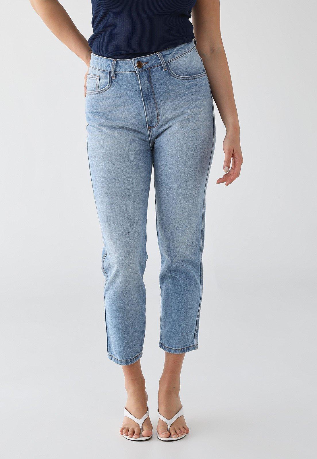 Calça Jeans Feminina Lança Perfume Luna Mom Super High Azul Claro