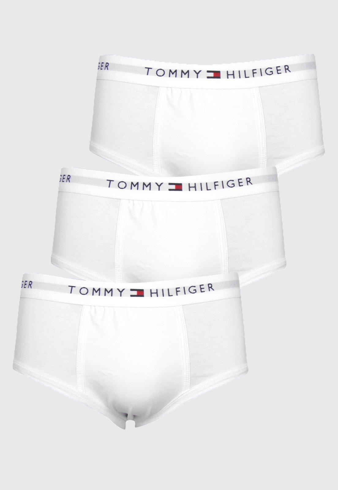 Kit 3pçs Cueca Tommy Hilfiger Slip Lettering Branco