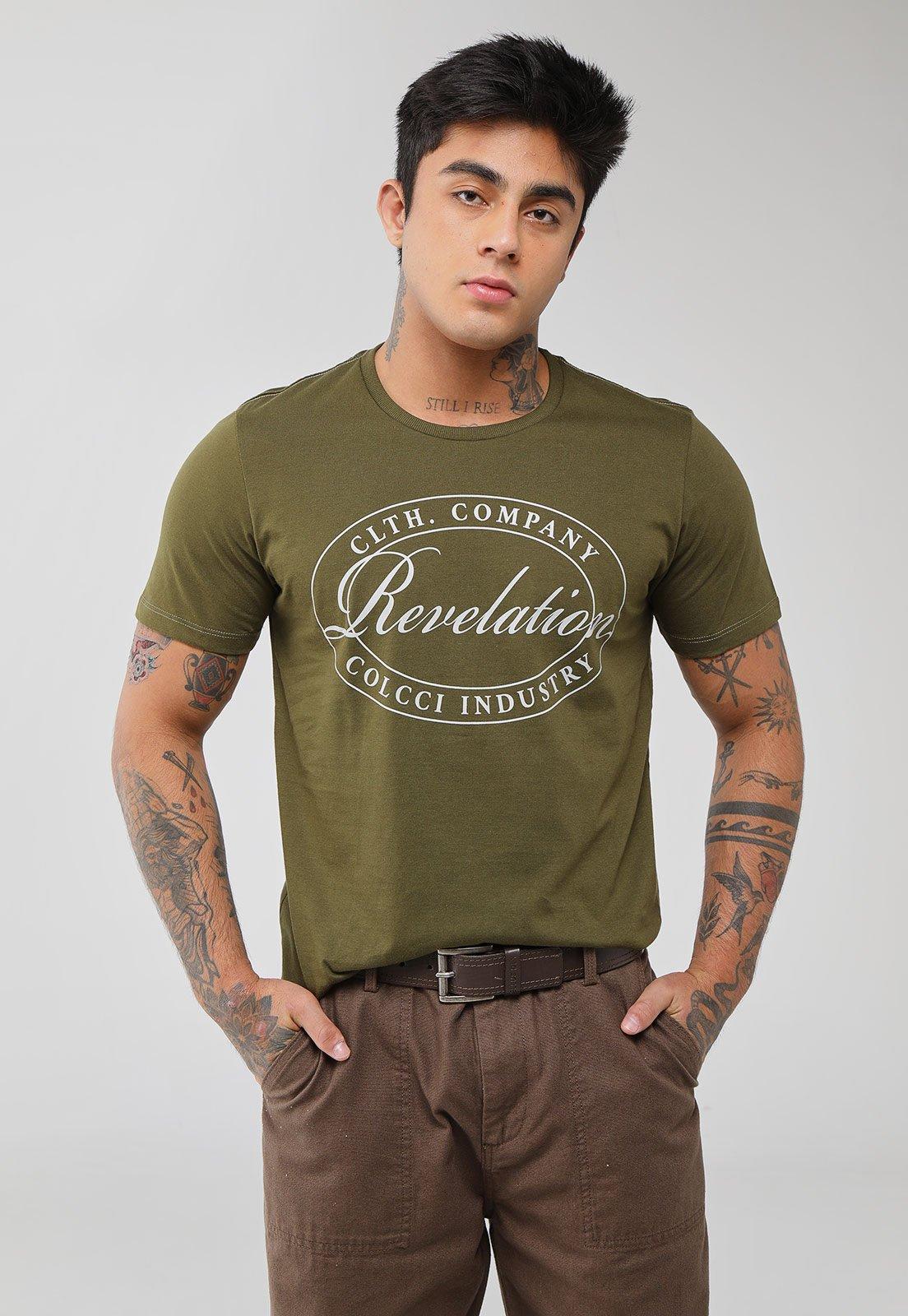 Camiseta Masculina Colcci Estampa Revelation Verde Oliva