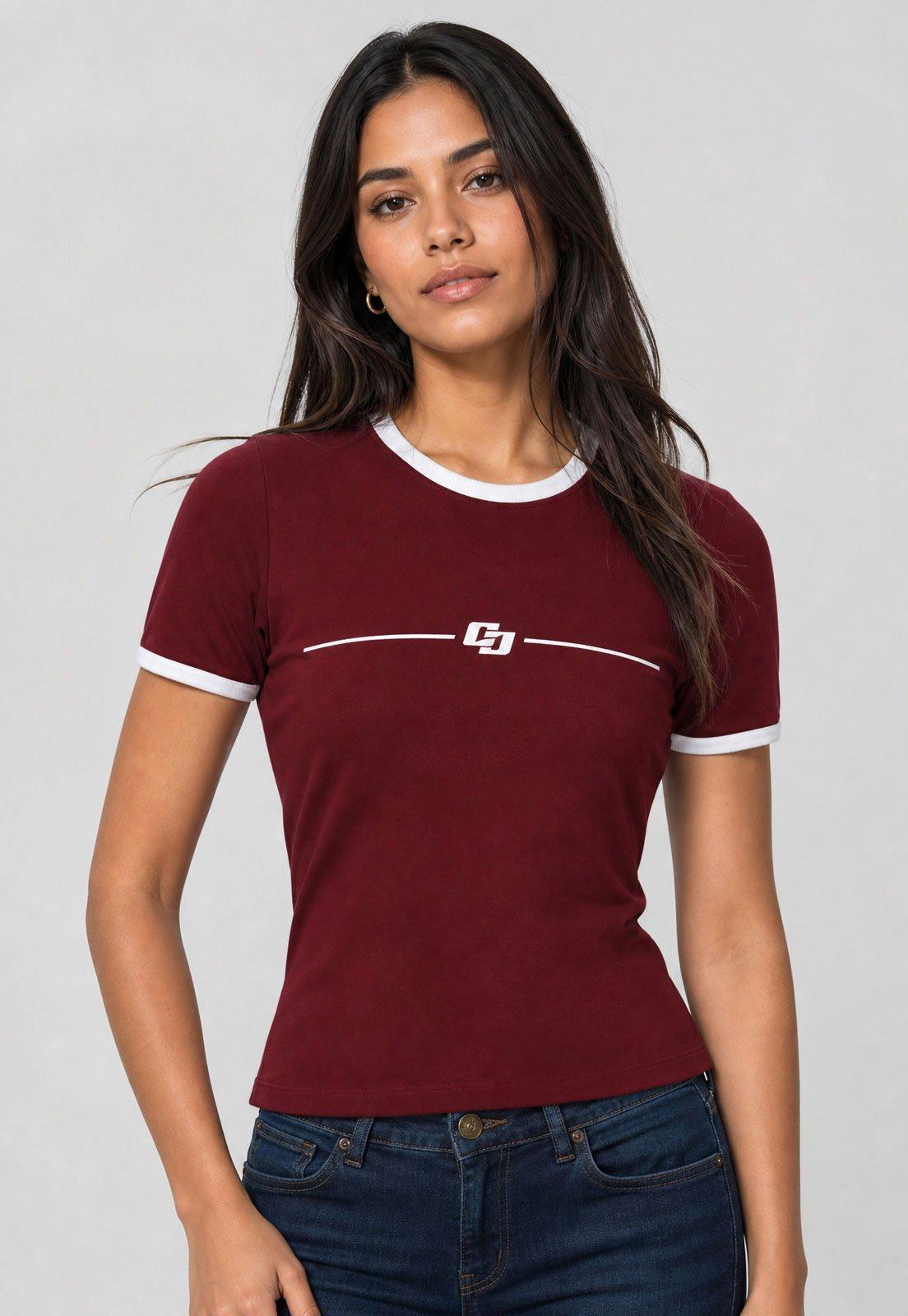 Camiseta Feminina Colcci Detalhe Contrastante Burgundy