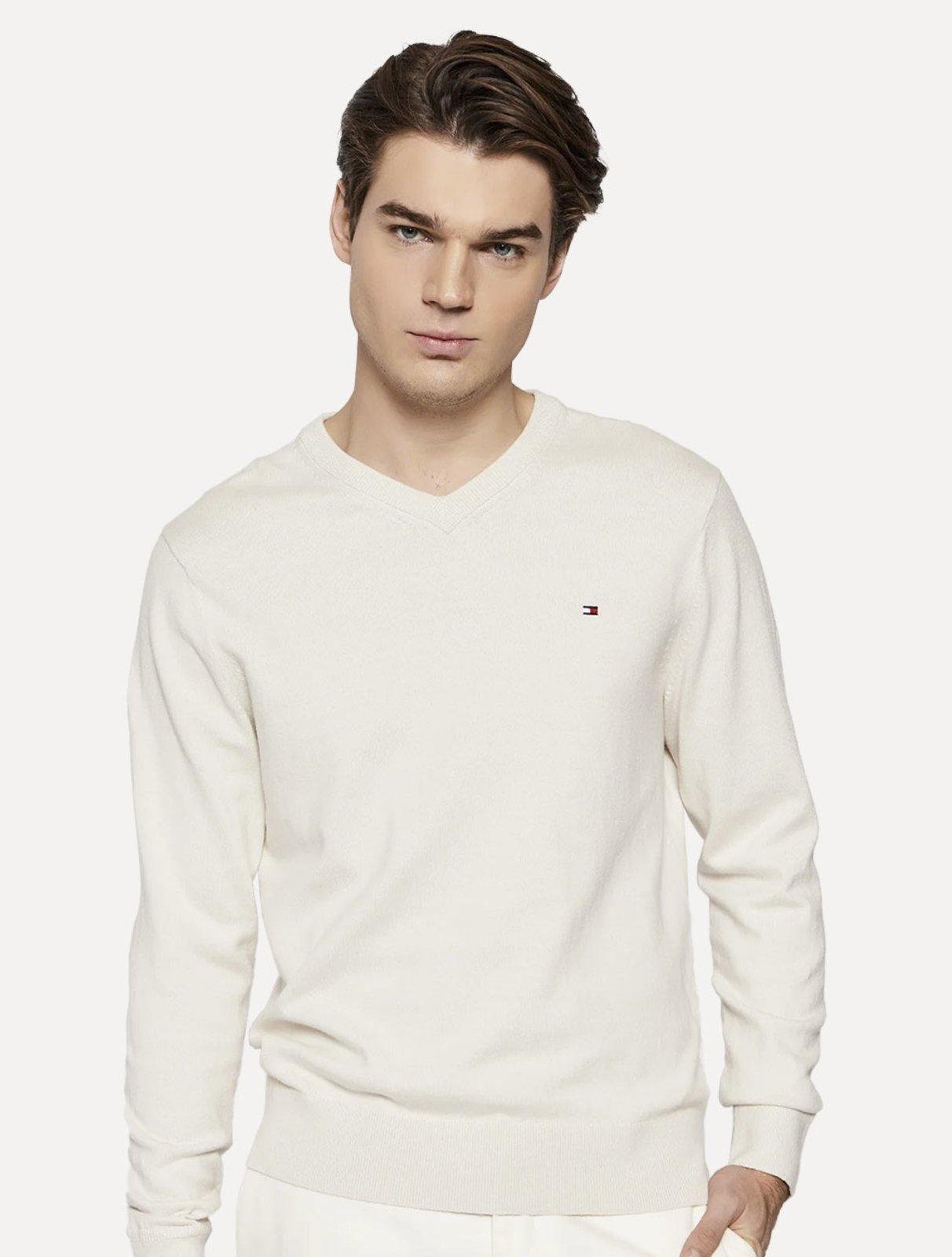 Suéter Tommy Hilfiger Masculino Signature V-Neck Off White