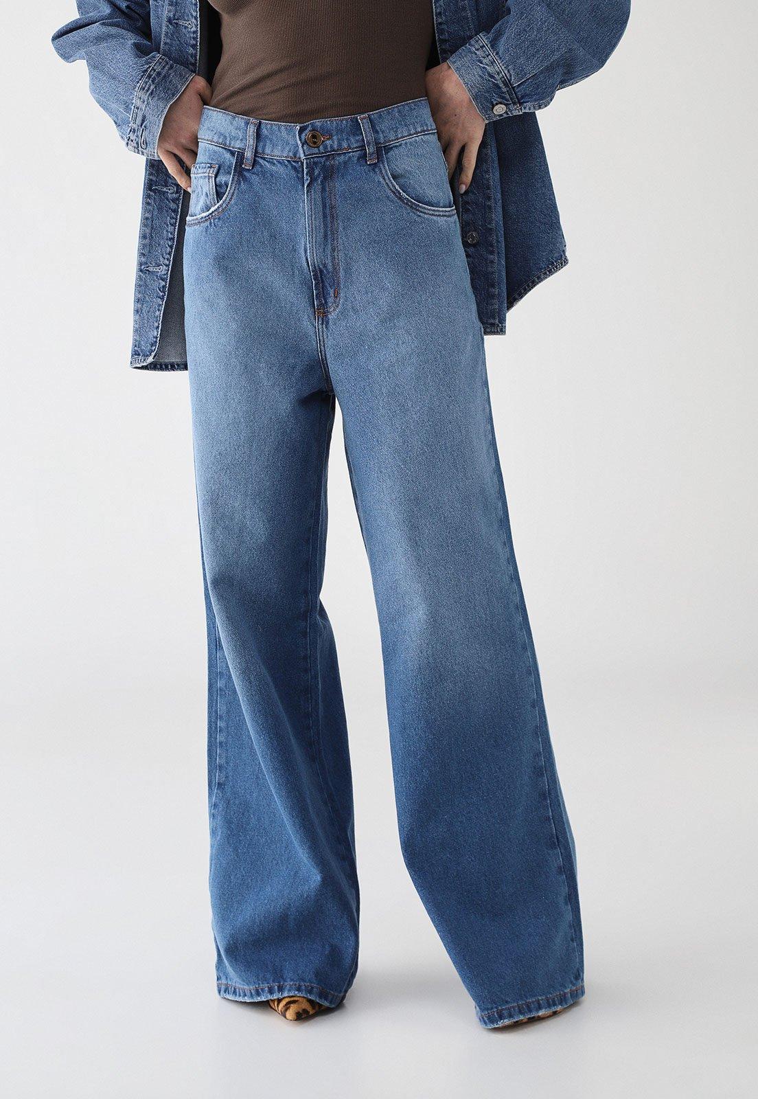 Calça Jeans Feminina Lança Perfume Wide Leg Azul Médio