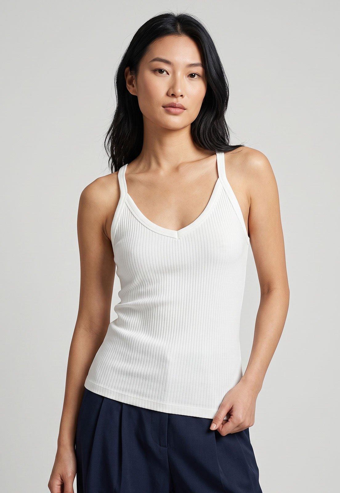 Regata Feminina Colcci Canelada Viscose Branca