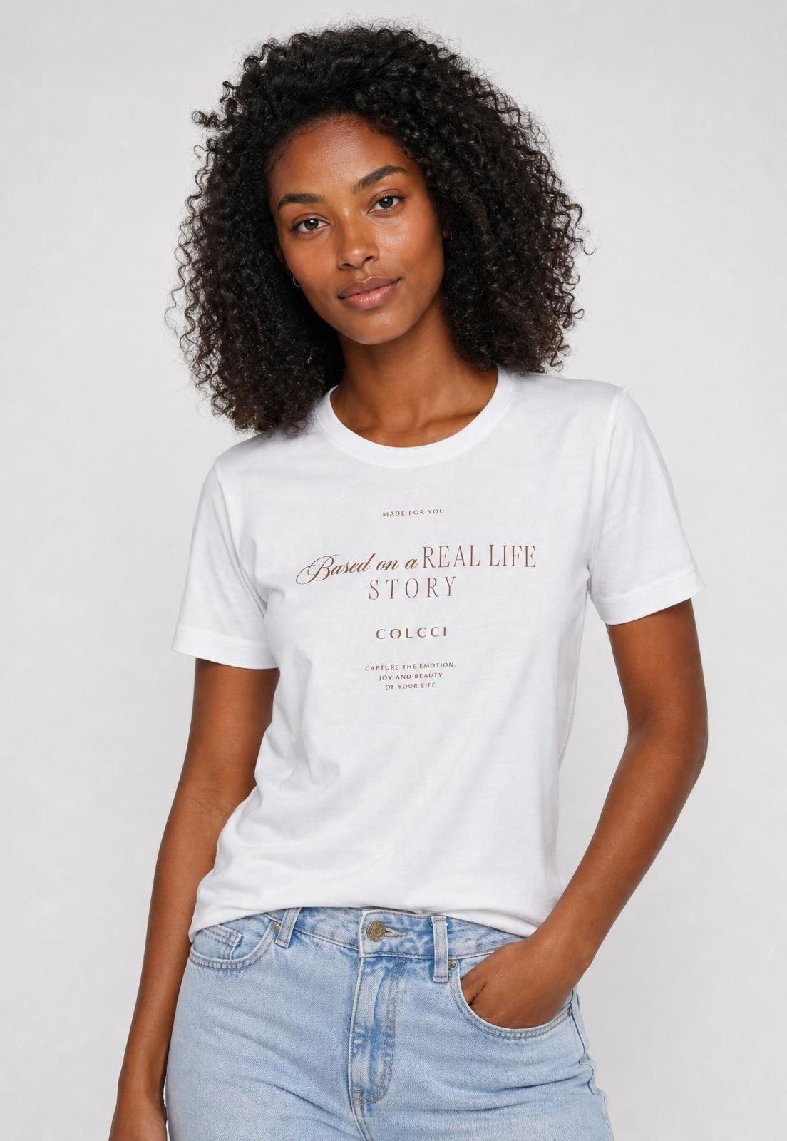 Camiseta Feminina Colcci Estampa Frontal Branca
