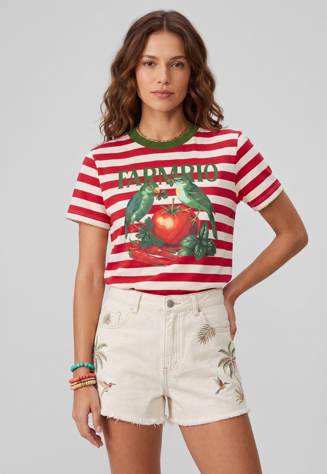 Camiseta Feminina FARM Listras Vermelha
