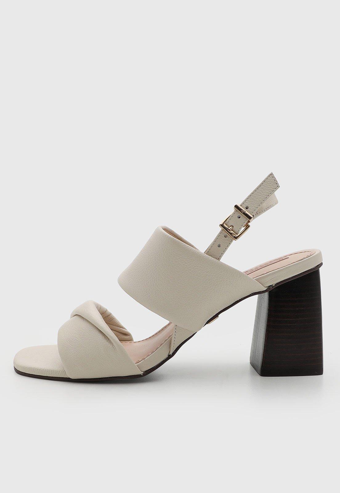 Sandália Feminina Jorge Bischoff Couro Salto Quadrado Off-White