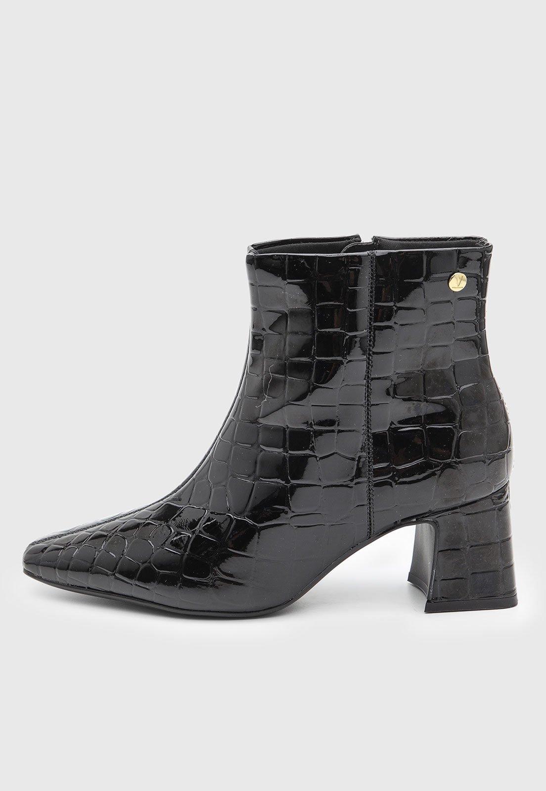 Bota Feminina Vizzano Cano Curto Textura Croco Preta