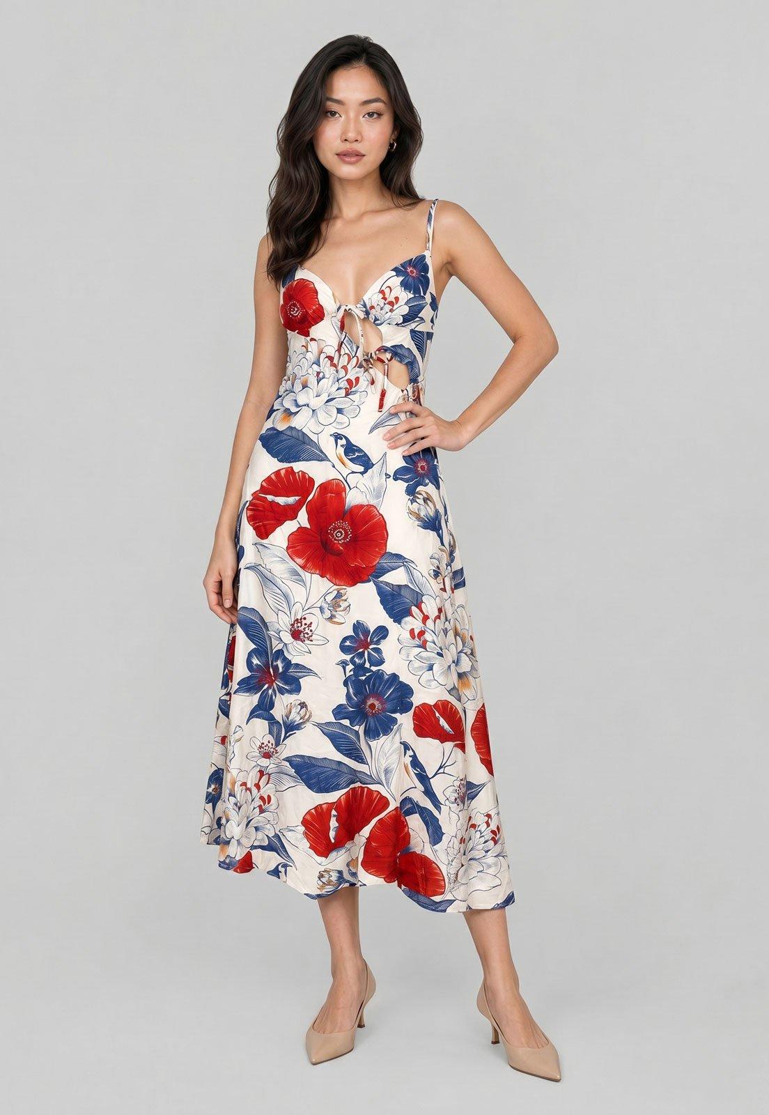 Vestido Feminino FARM Floral Vera Midi Off White