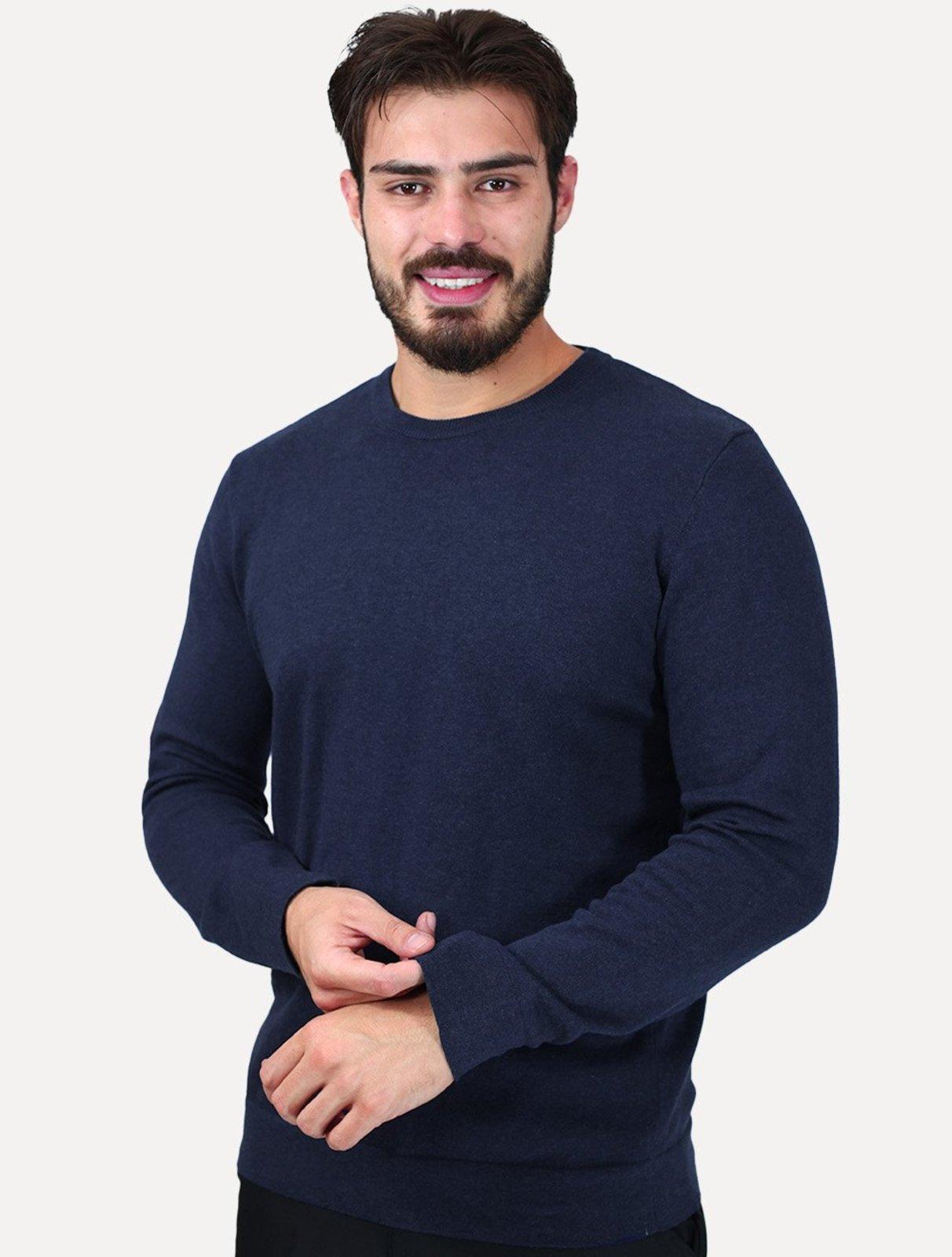 Blusa Aramis Masculina Tricot Gola Careca Azul Marinho