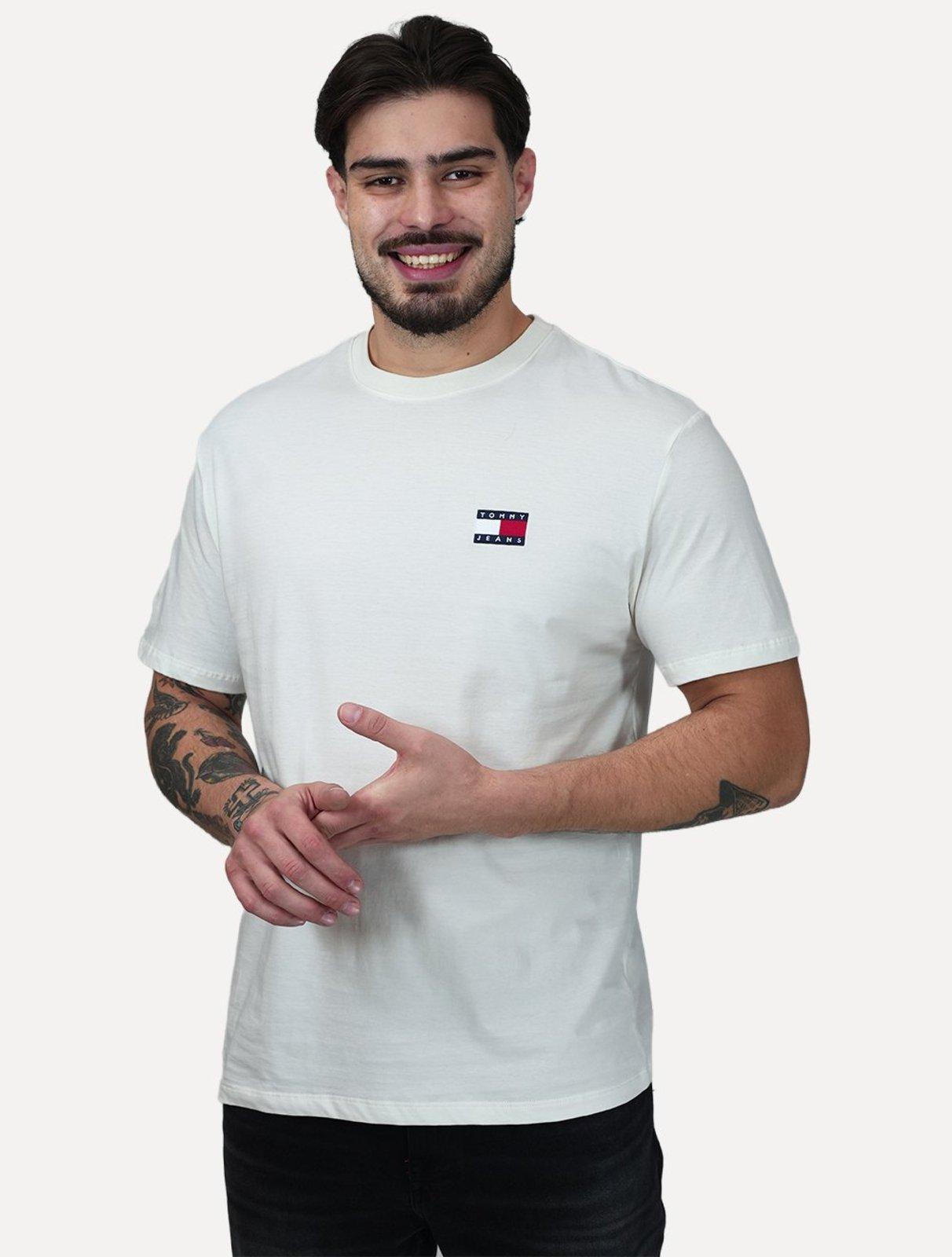Camiseta Tommy Hilfiger Masculina Regular Badge Logo Tee Off White