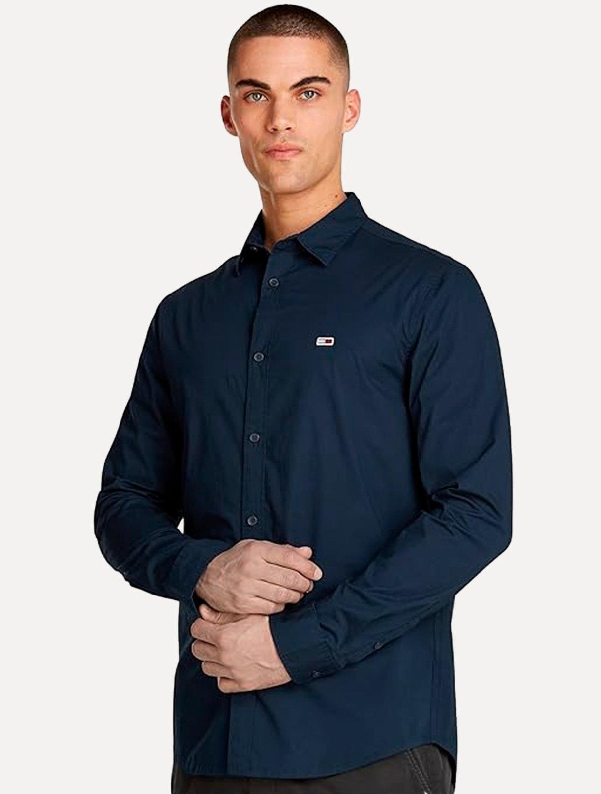 Camisa Tommy Jeans Masculina Regular Entry Poplin Azul Marinho