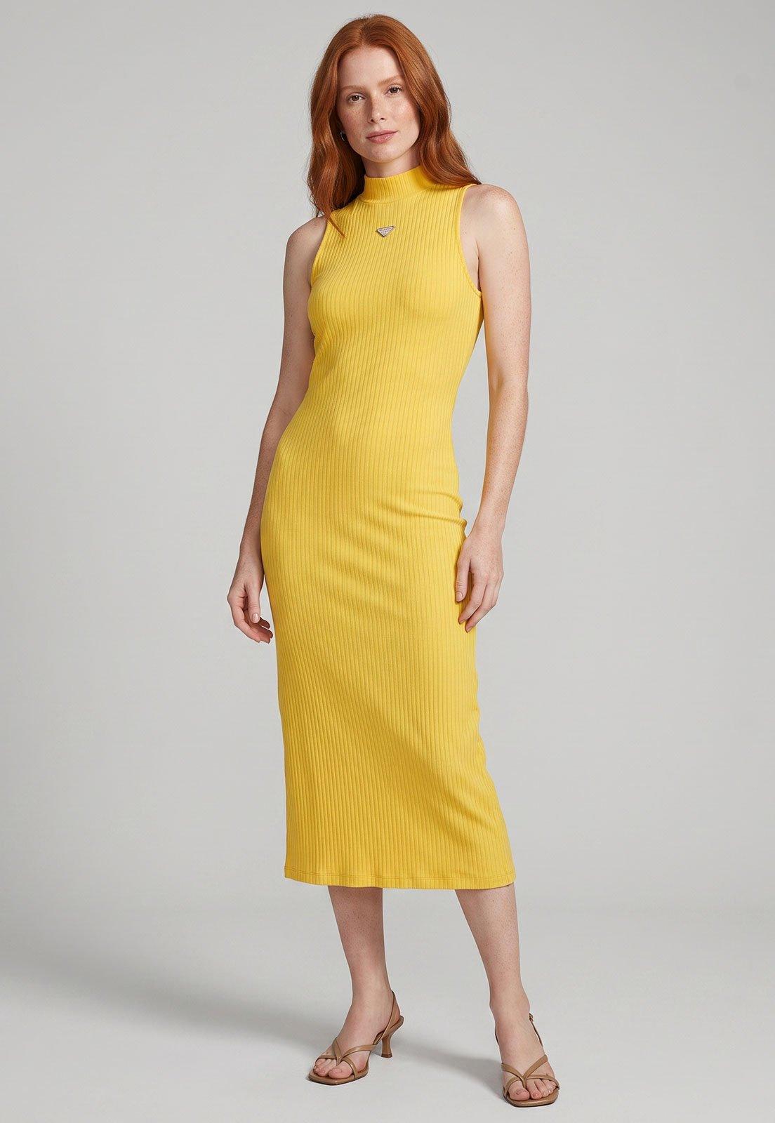 Vestido Feminino Lança Perfume Midi Alças Finas Amarelo