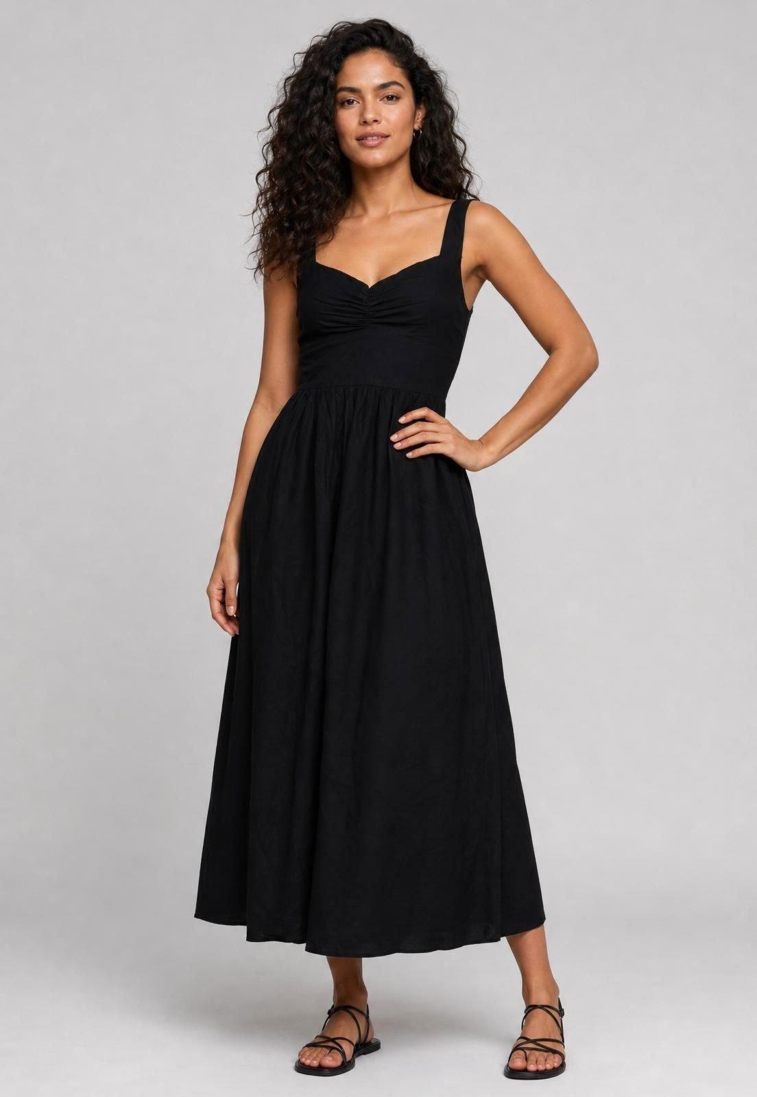 Vestido Feminino FARM Midi Alças Preto