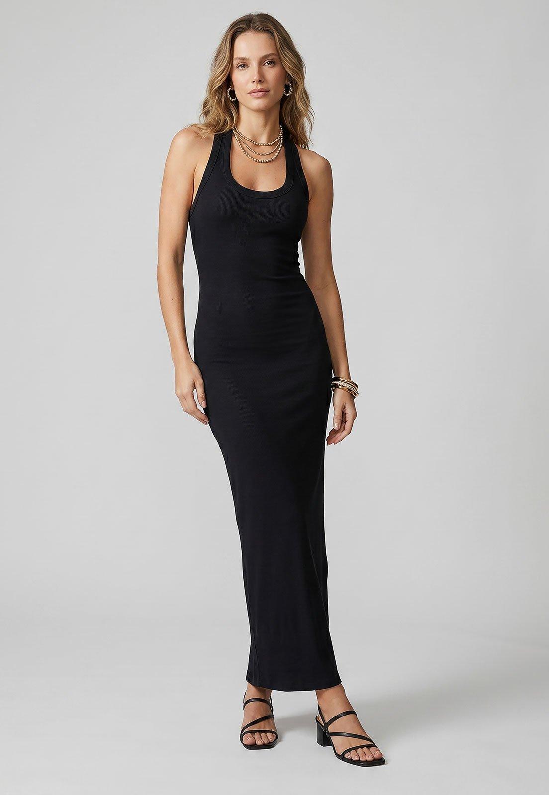 Vestido Feminino FARM Longo Ajustado Preto