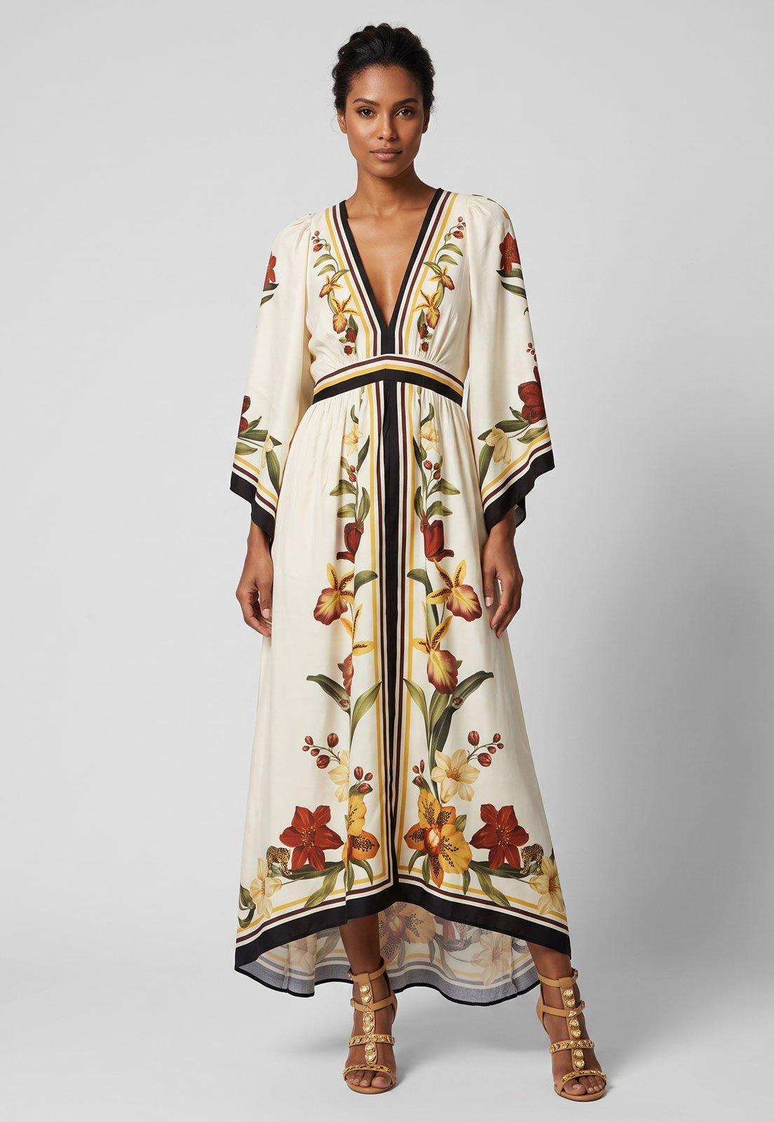 Vestido Feminino FARM Midi Floral Branco