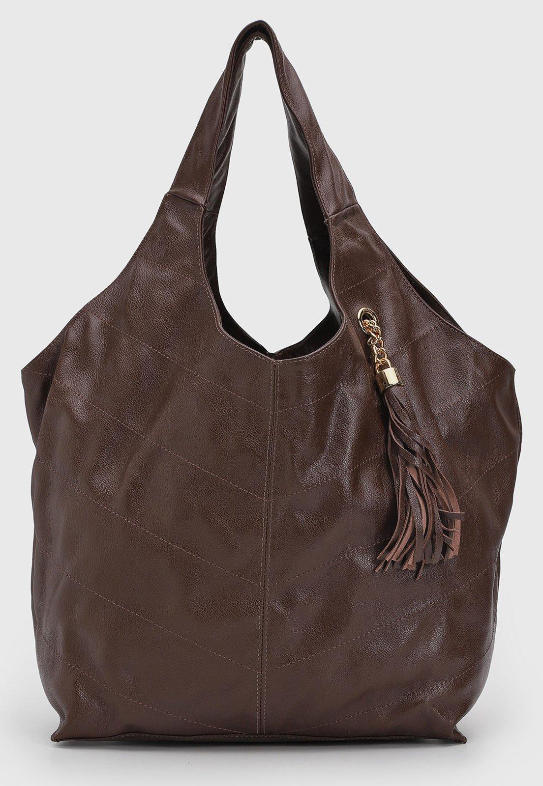 Bolsa Arezzo Couro Alça Longa Franjas Marrom