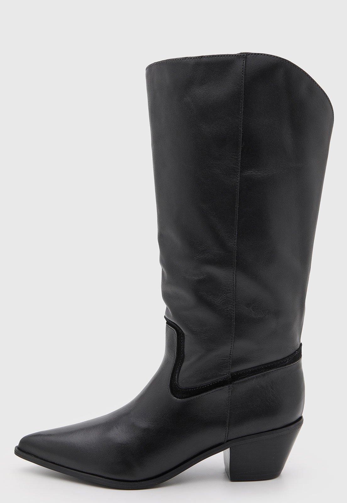 Bota Feminina Arezzo Cano Médio Couro Preto