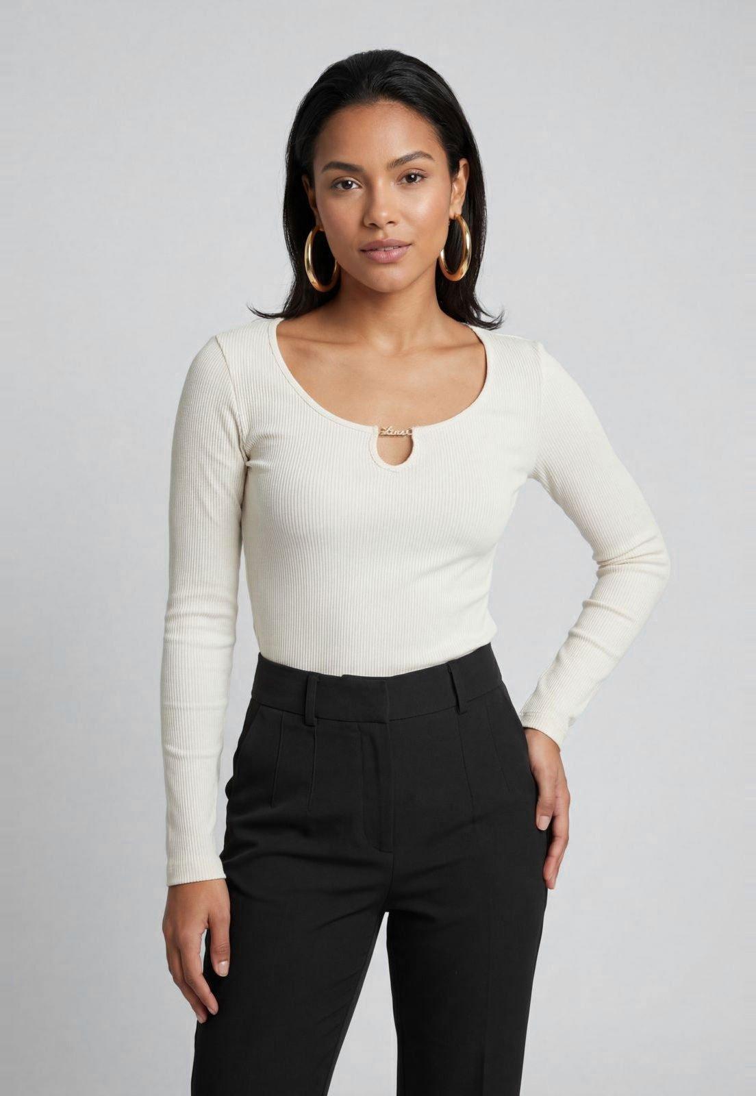 Blusa Feminina Lança Perfume Manga Longa Viscose Bege